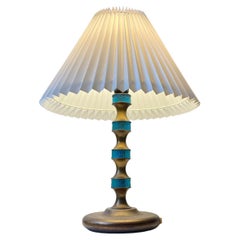 Scandinavian Modern Table Lamp in Brass & Blue Glass by Vitrika, 1960s