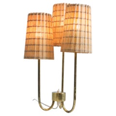 Scandinavian Modern Table Lamp in Brass, Glass, and Rattan, Finland 1950s