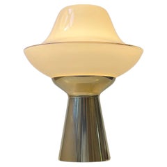 Scandinavian Modern Table Lamp in Brass & White Opaline Glass