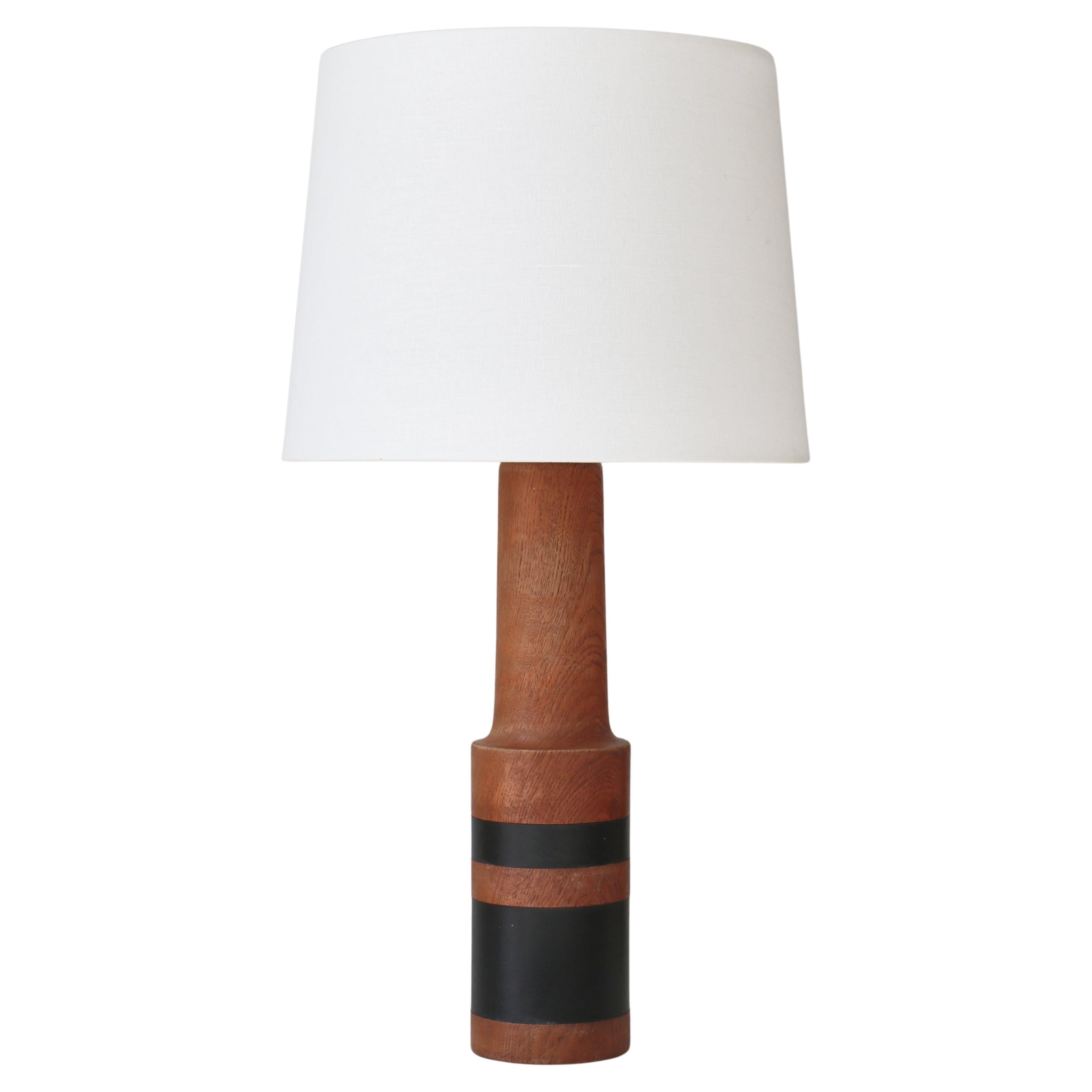 Scandinavian Modern Table Lamp Solid Oakwood and Black Leather, Denmark, 1950s