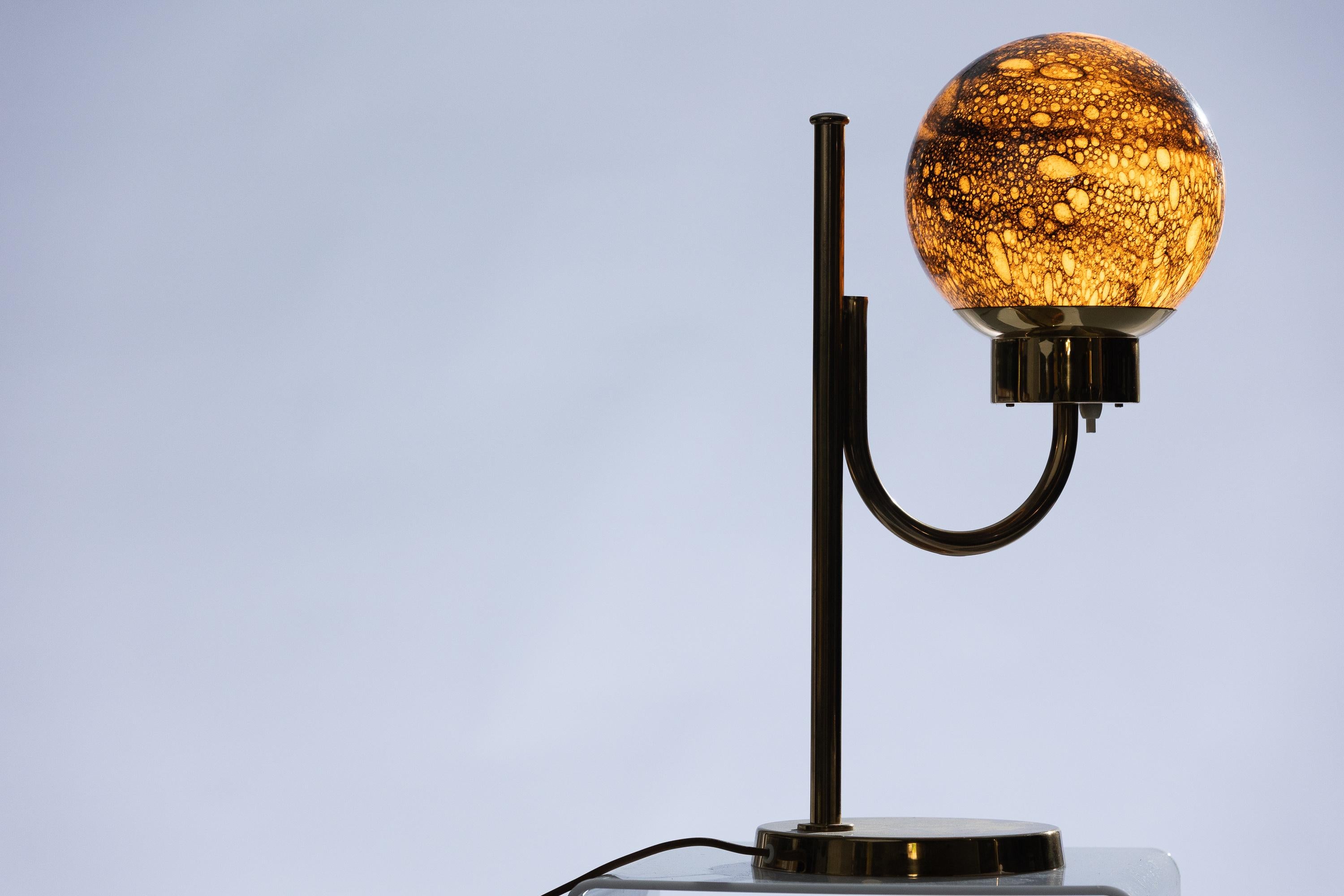 Swedish Scandinavian Modern Table Lamps - Pair of Bergboms B-118 with Brass and Glass For Sale