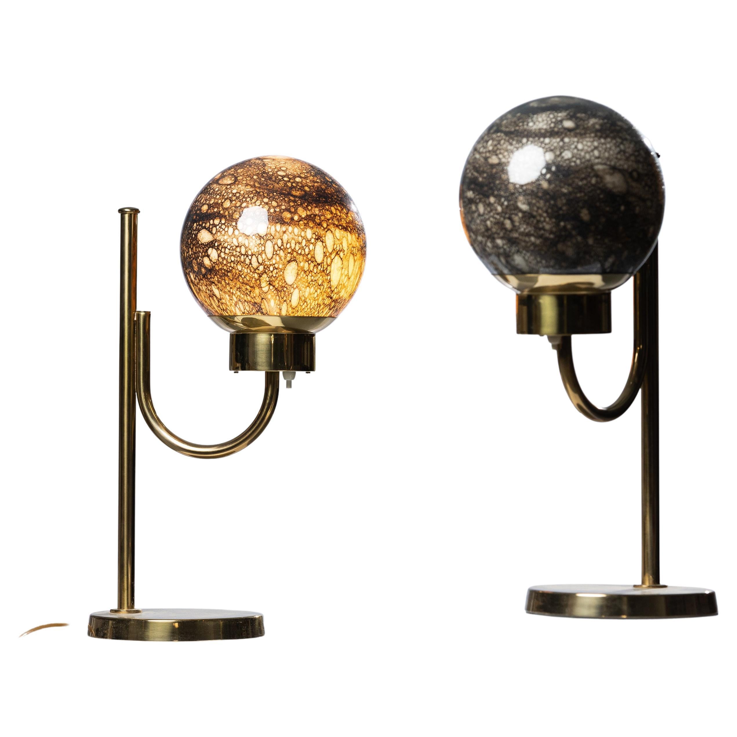 Skandinavisch-moderne Tischlampen – Paar Bergboms B-118 mit Messing und Glas