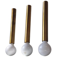 Scandinavian Modern Tall Brass Pendant Lamps, 1970s, Set of Three