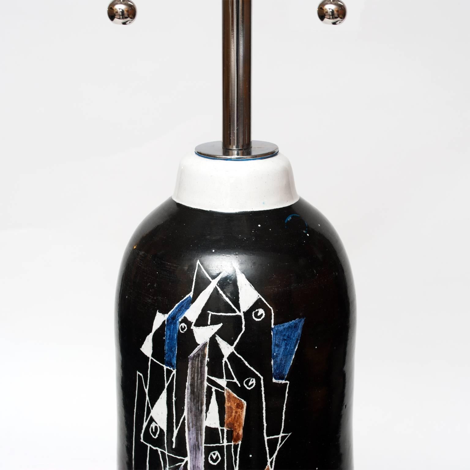 Glazed Scandinavian Modern tall ceramic lamp by Marian Zawadzki for Tilgman Keramik For Sale
