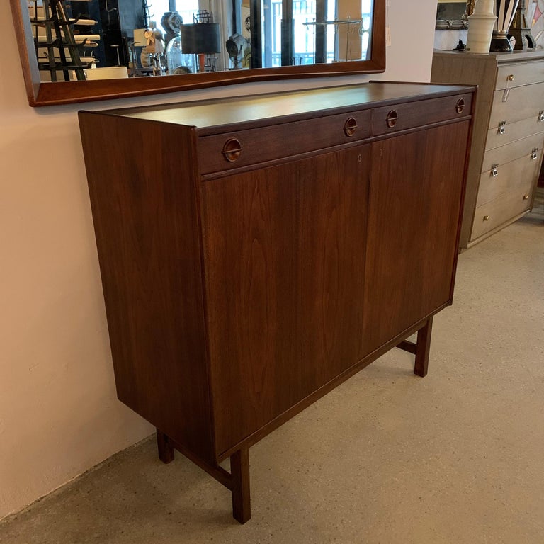 Scandinavian Modern Tall Teak Sideboard Credenza at 1stDibs