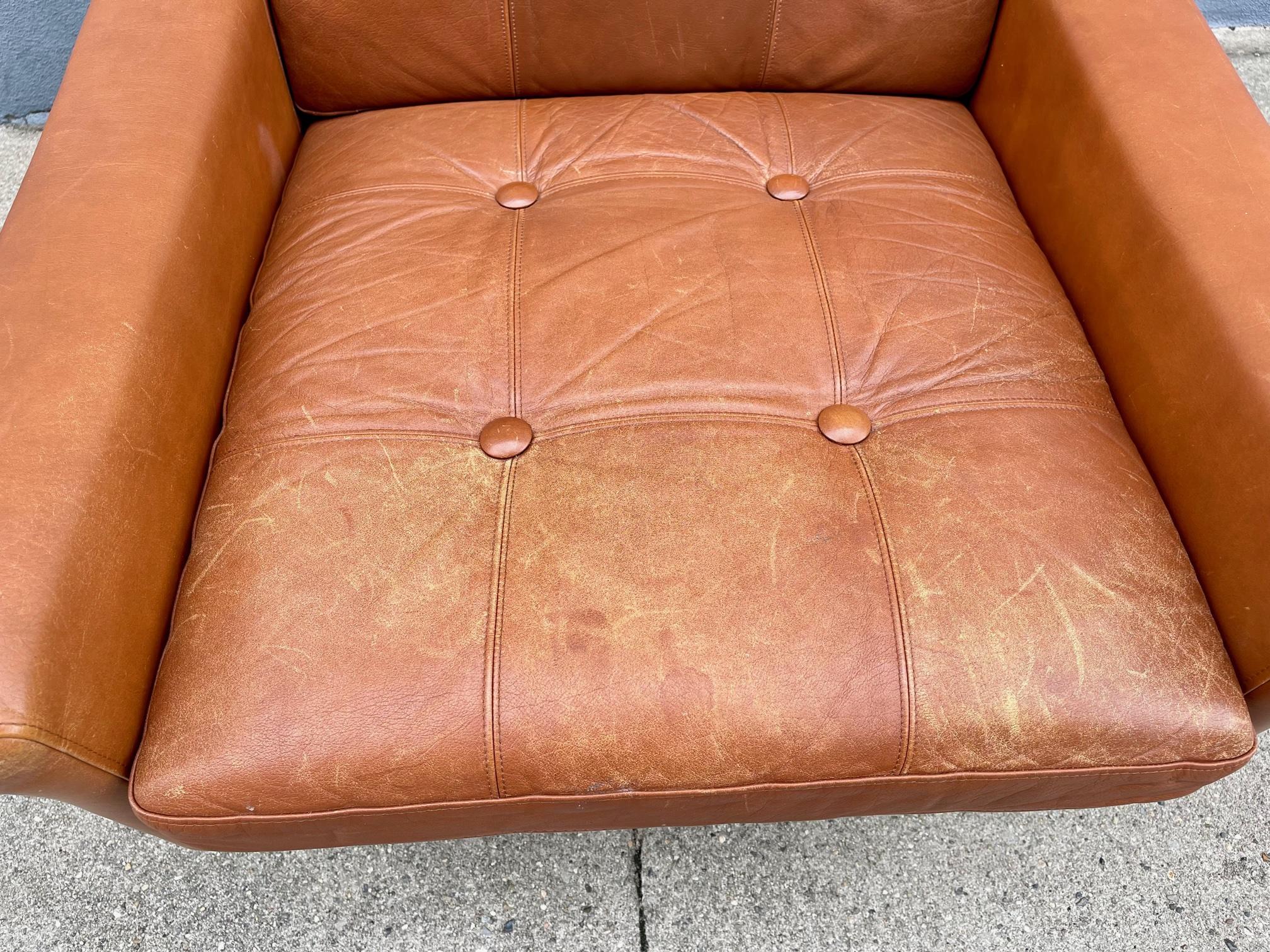 Scandinavian Modern Tanned Leather Lounge Chair by Georg Thams, 1960s In Good Condition In Esbjerg, DK