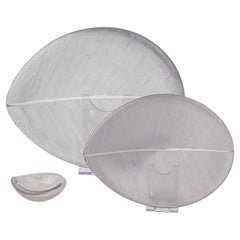 Scandinavian Modern Tapio Wirkkala Combed Crystal Art object Leaf set Handblown