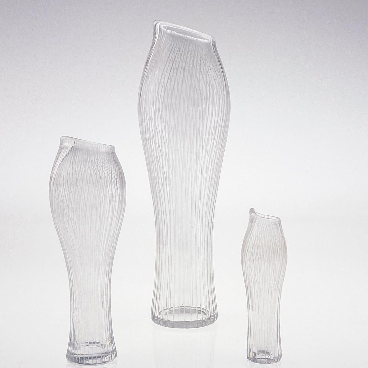 Scandinavian Modern Tapio Wirkkala Three Line Cut Crystal Art vases Handblown  4