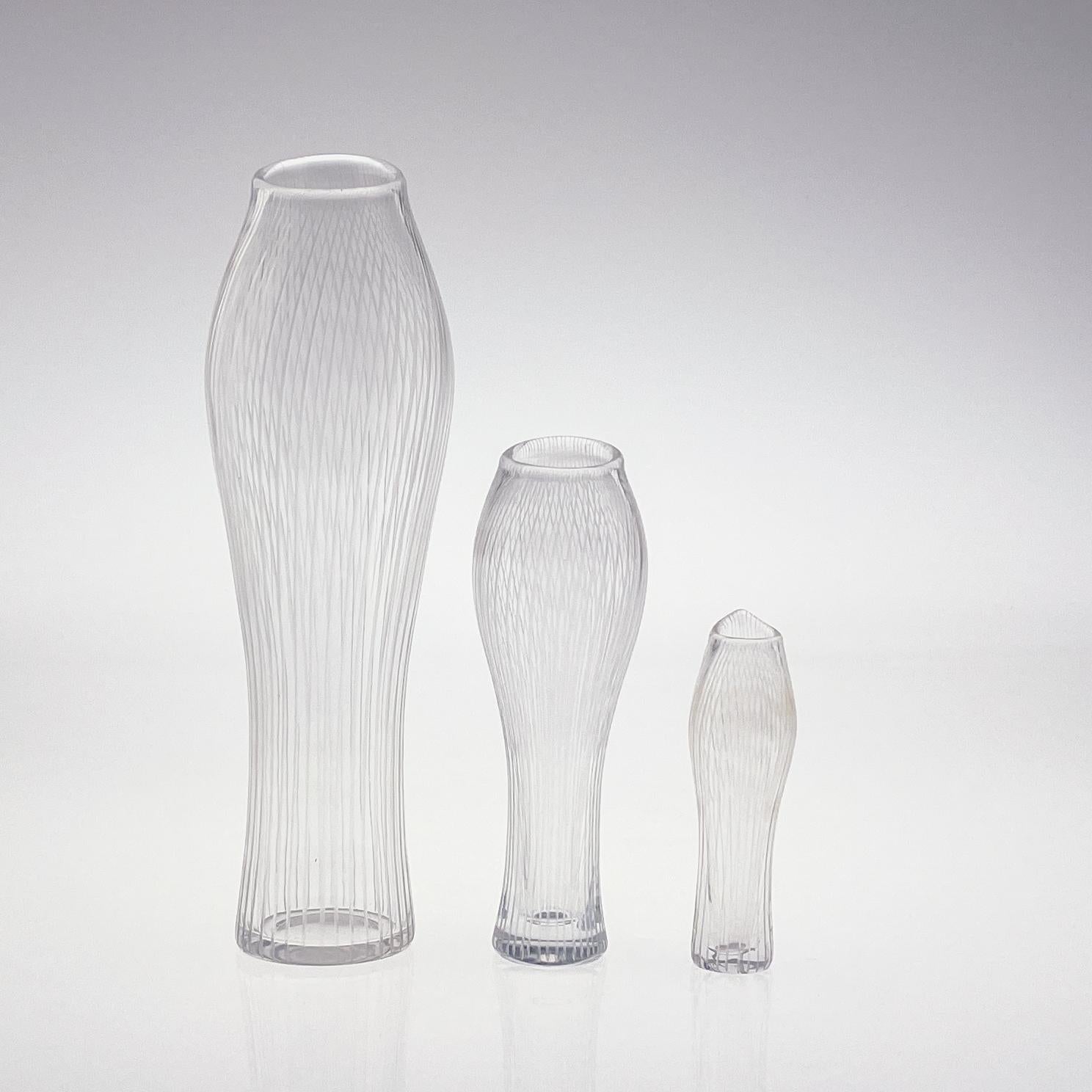 Tapio Wirkkala moderno escandinavo Tres jarrones Art Line de cristal tallado Soplado a mano  3