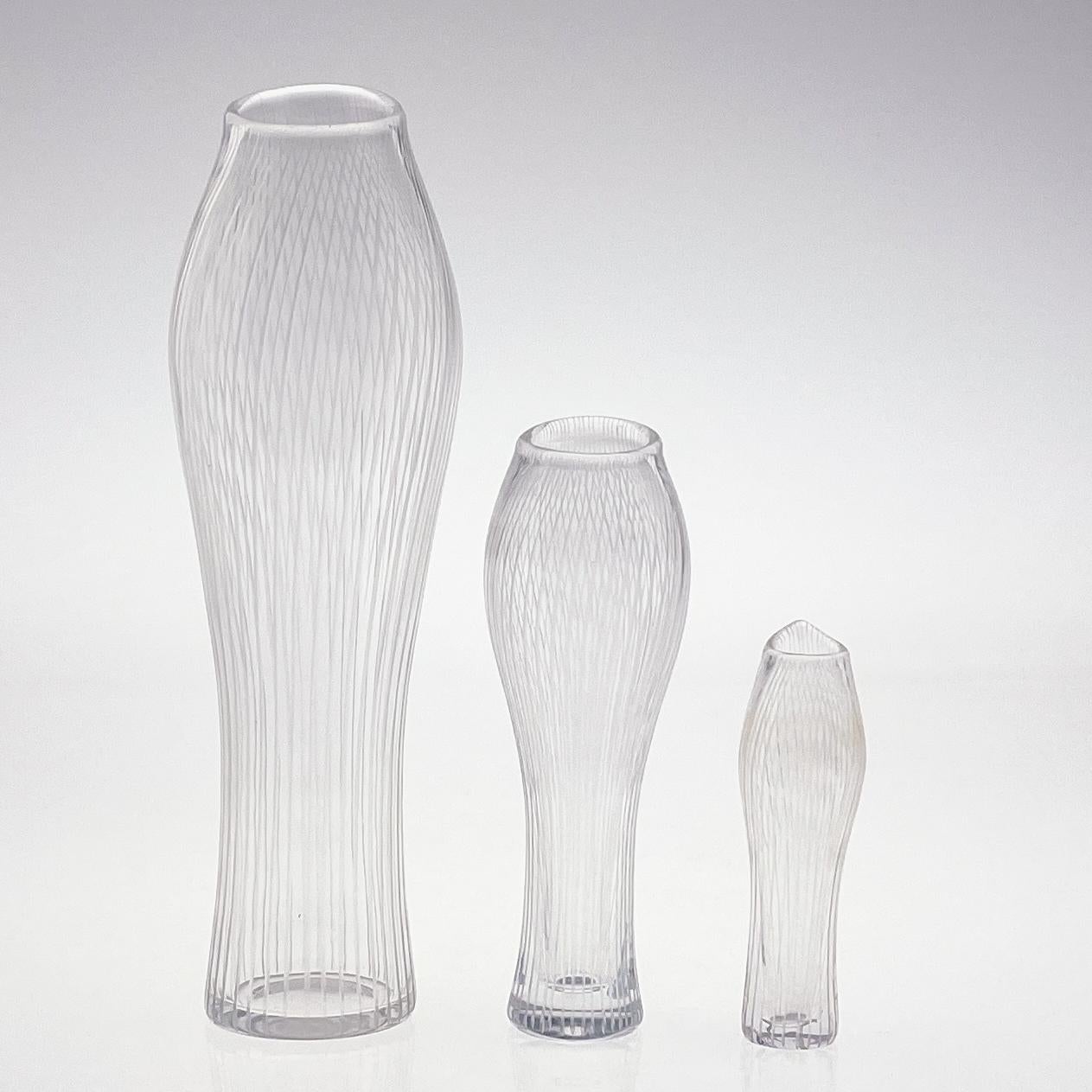 Tapio Wirkkala moderno escandinavo Tres jarrones Art Line de cristal tallado Soplado a mano  4