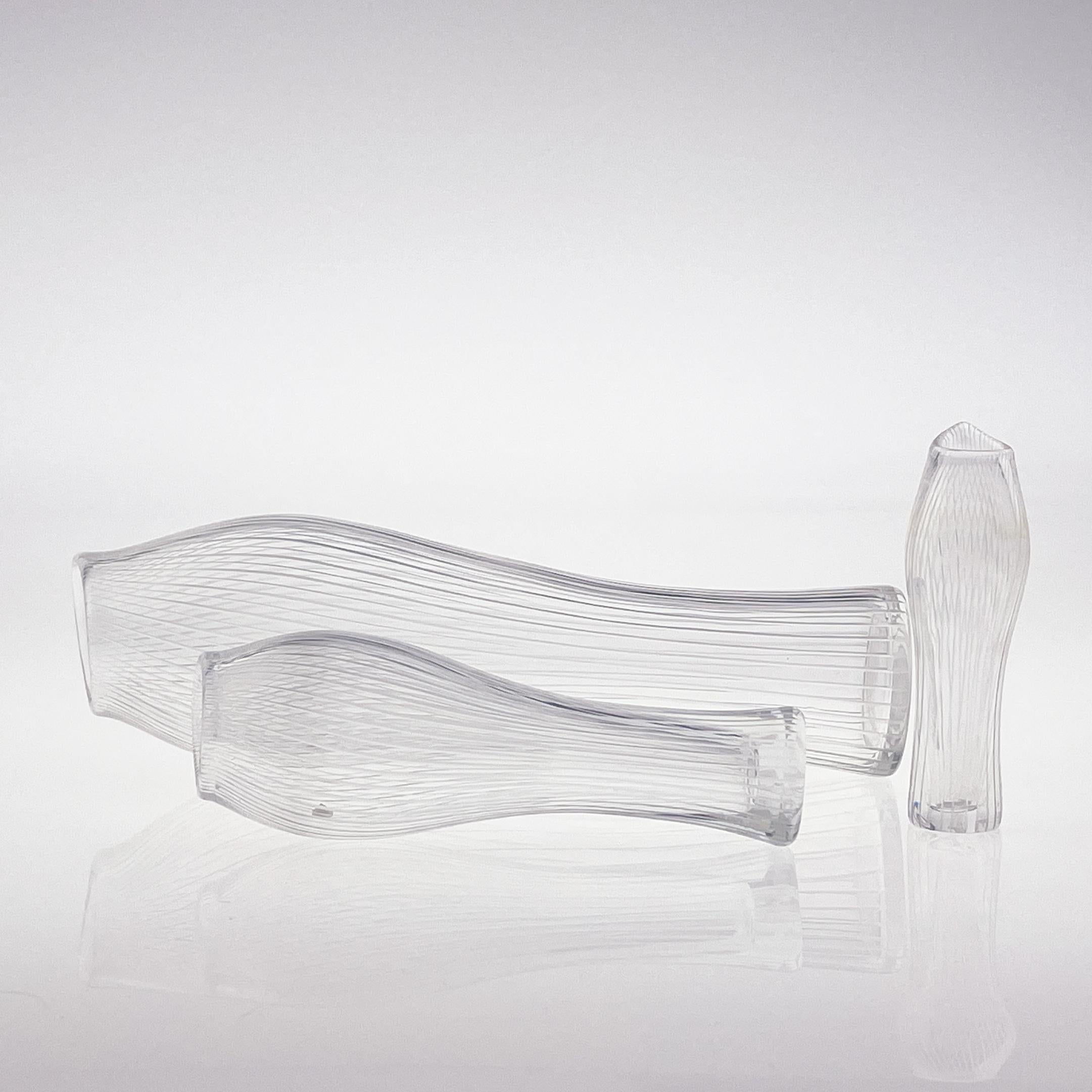 Scandinavian Modern Tapio Wirkkala Three Line Cut Crystal Art vases Handblown  7