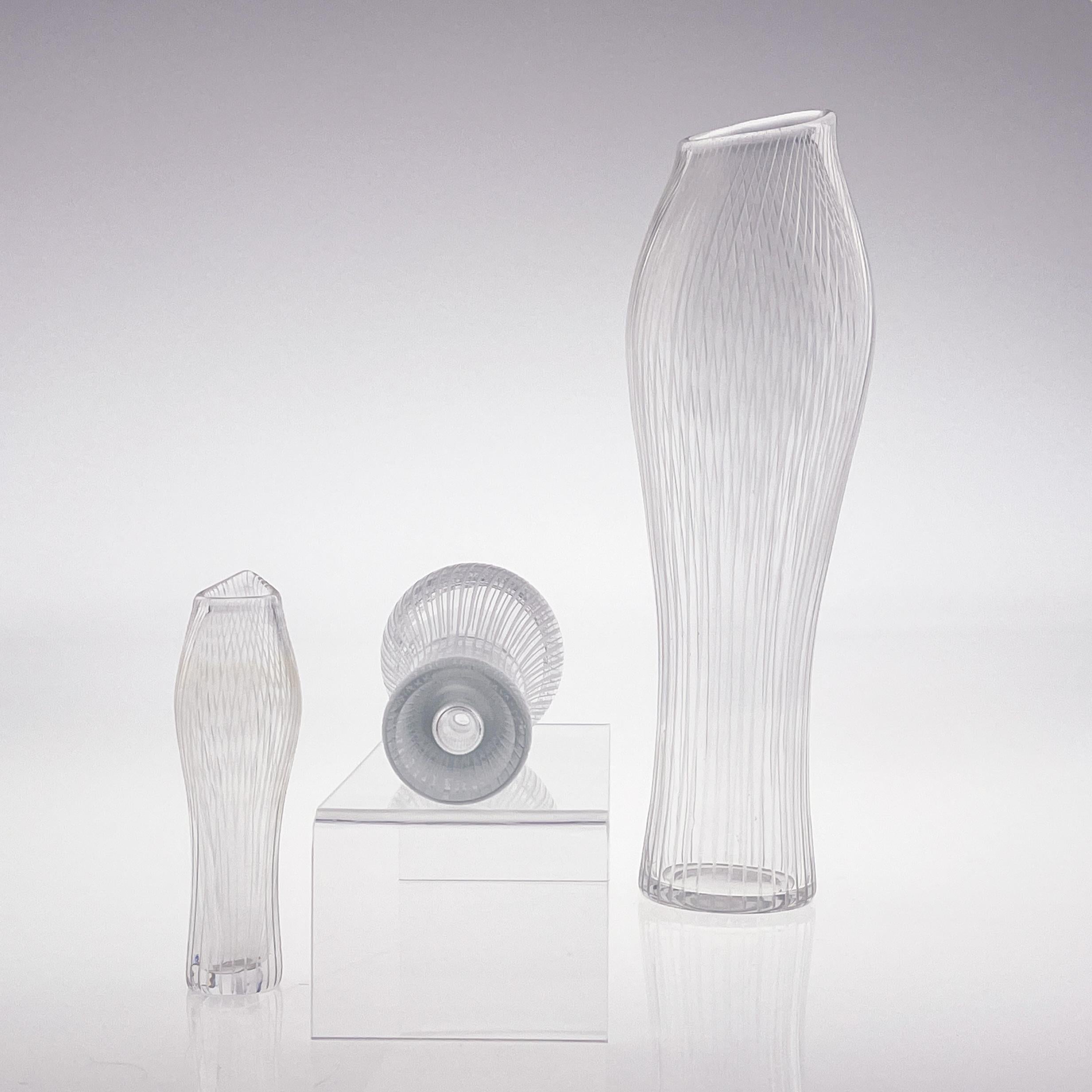 Scandinavian Modern Tapio Wirkkala Three Line Cut Crystal Art vases Handblown  For Sale 8