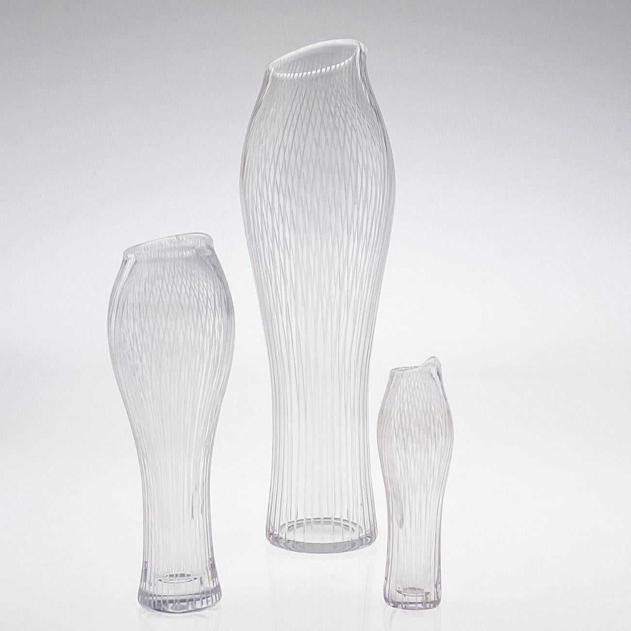 Hand-Crafted Scandinavian Modern Tapio Wirkkala Three Line Cut Crystal Art vases Handblown 