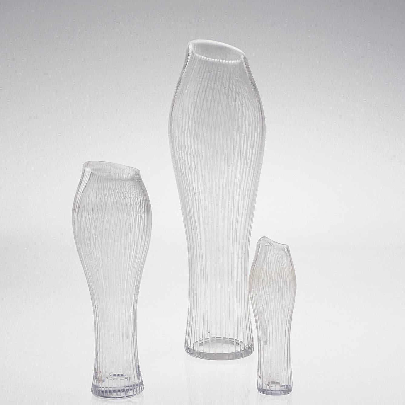 Mid-20th Century Scandinavian Modern Tapio Wirkkala Three Line Cut Crystal Art vases Handblown  For Sale