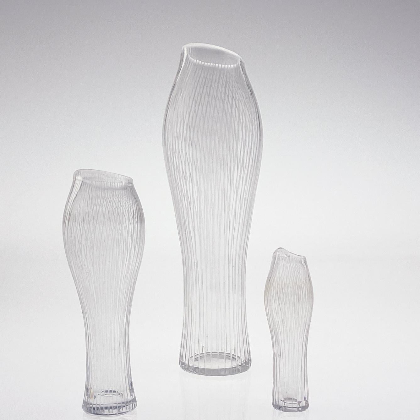Scandinavian Modern Tapio Wirkkala Three Line Cut Crystal Art vases Handblown  1