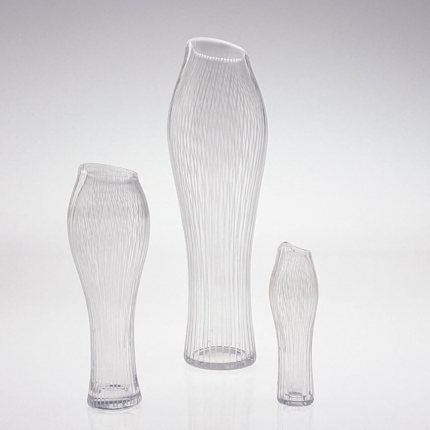 Scandinavian Modern Tapio Wirkkala Three Line Cut Crystal Art vases Handblown  2