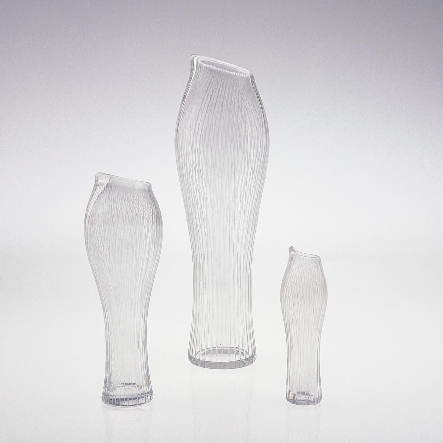 Scandinavian Modern Tapio Wirkkala Three Line Cut Crystal Art vases Handblown  3