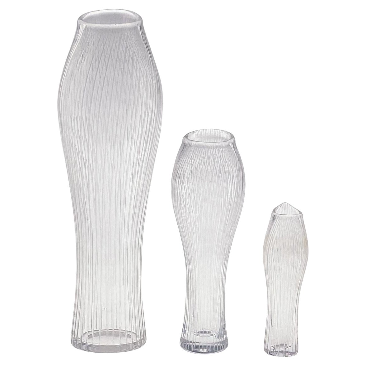 Scandinavian Modern Tapio Wirkkala Three Line Cut Crystal Art vases Handblown