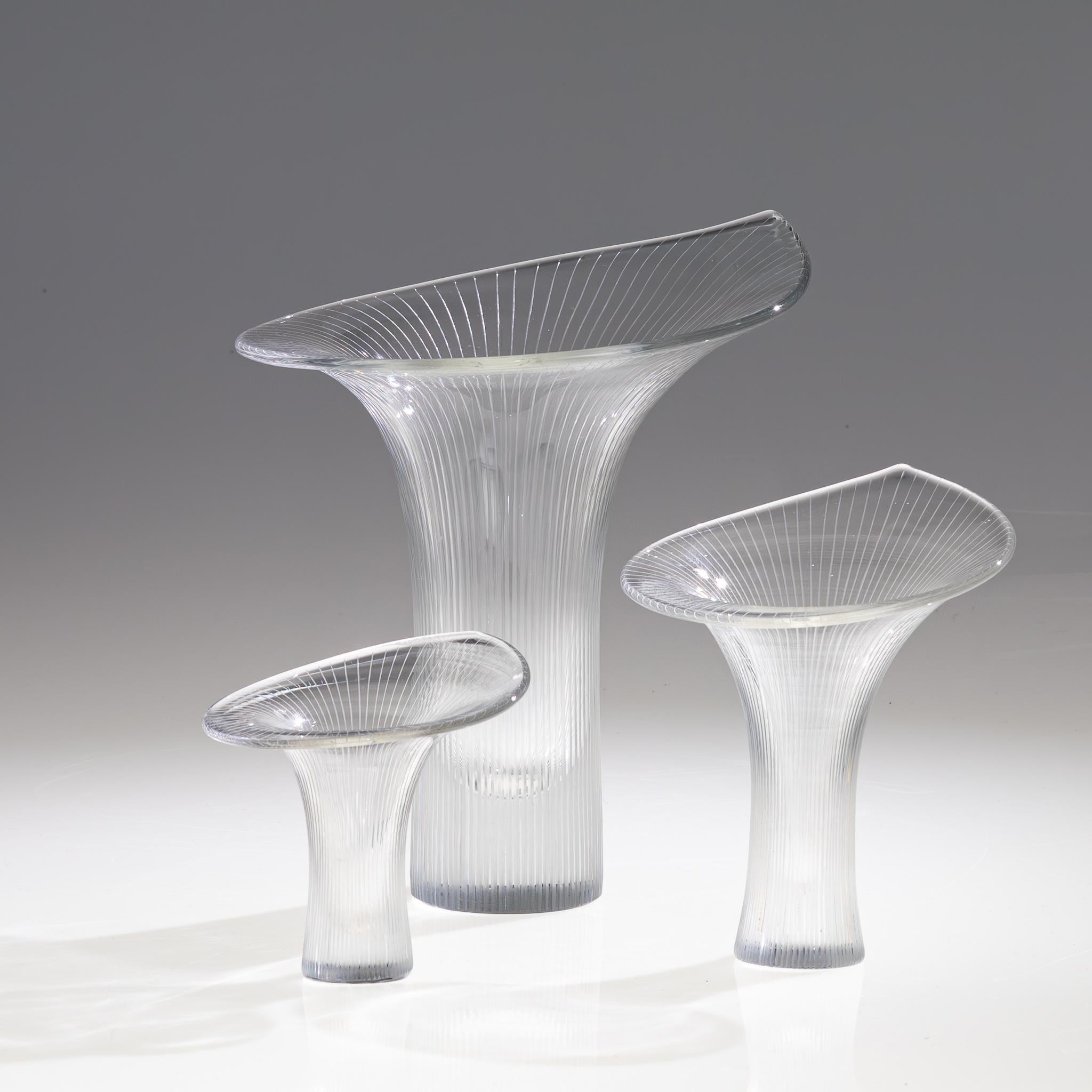 Scandinavian Modern Tapio Wirkkala Two Line Cut Crystal Art vases Handblown 