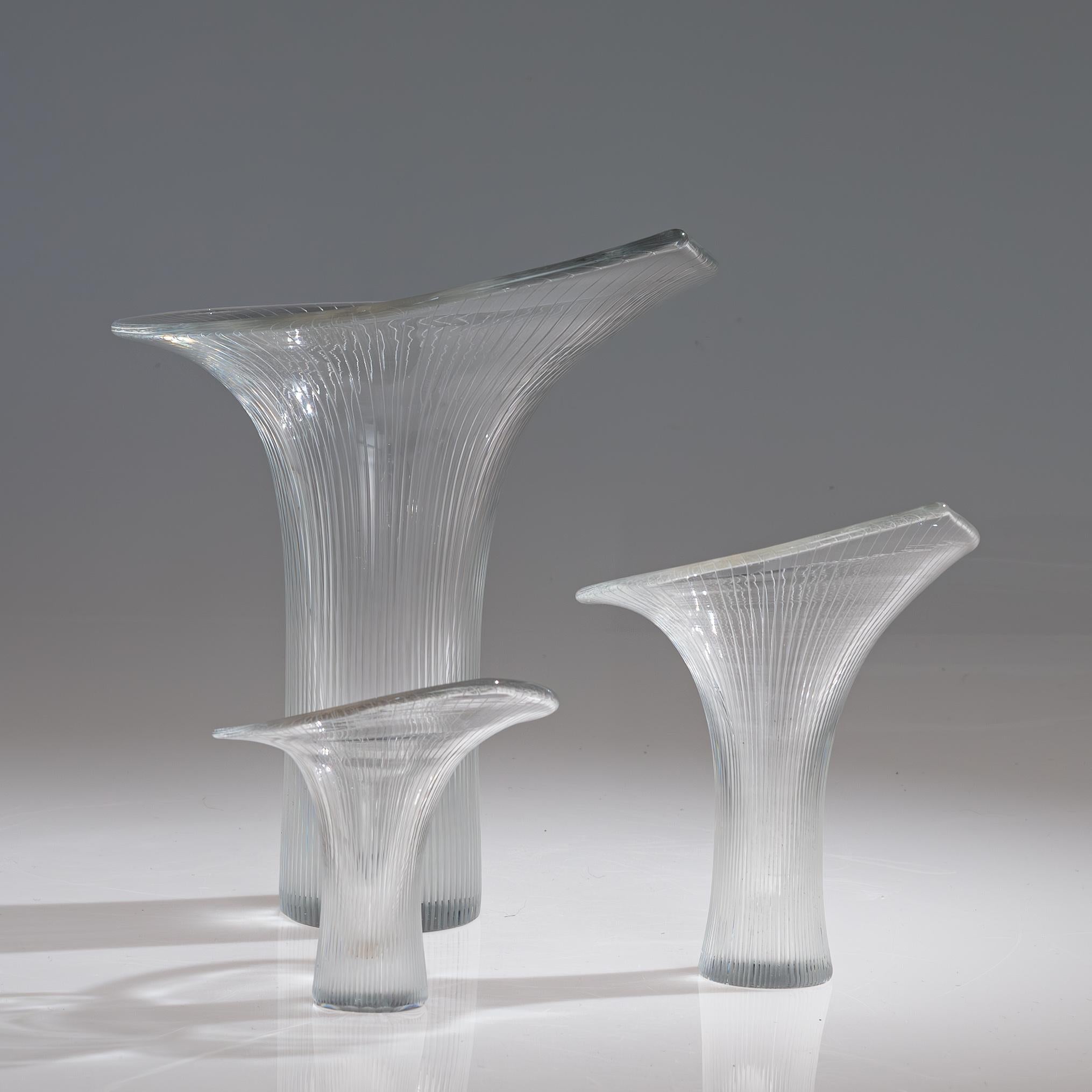 Hand-Crafted Scandinavian Modern Tapio Wirkkala Three Line Cut Crystal Art vases Kantarelli 
