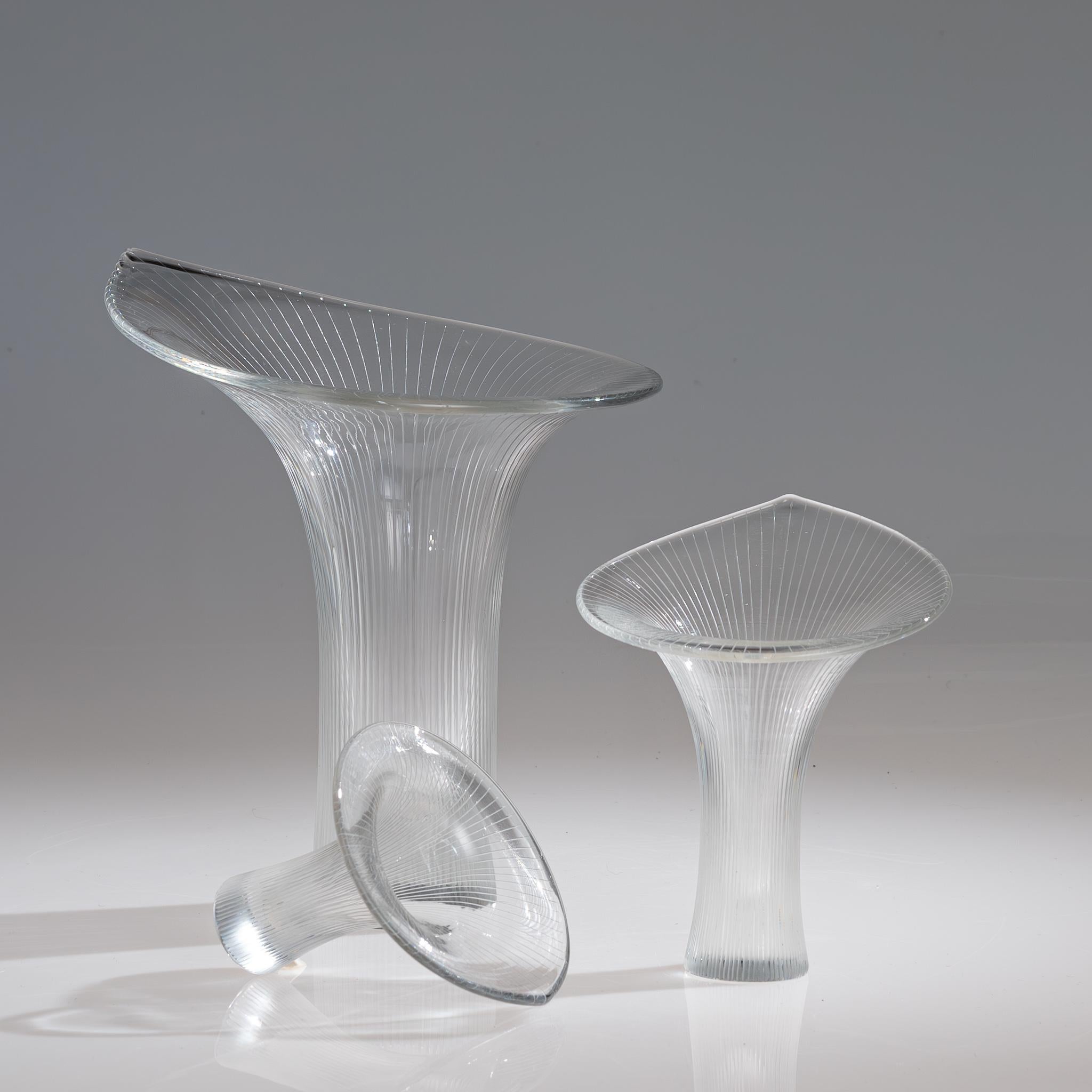Scandinavian Modern Tapio Wirkkala Three Line Cut Crystal Art vases Kantarelli  1