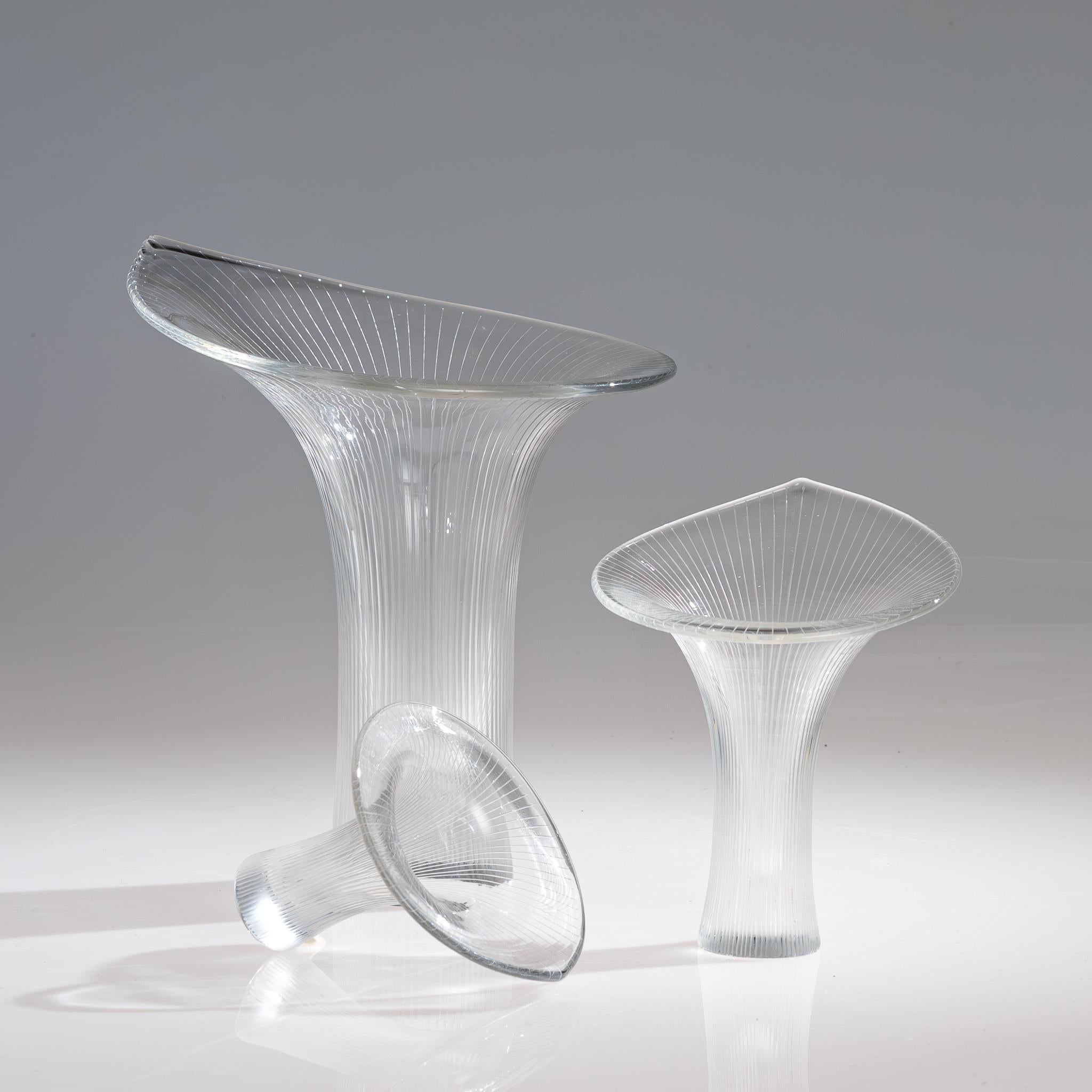 Scandinavian Modern Tapio Wirkkala Three Line Cut Crystal Art vases Kantarelli  2
