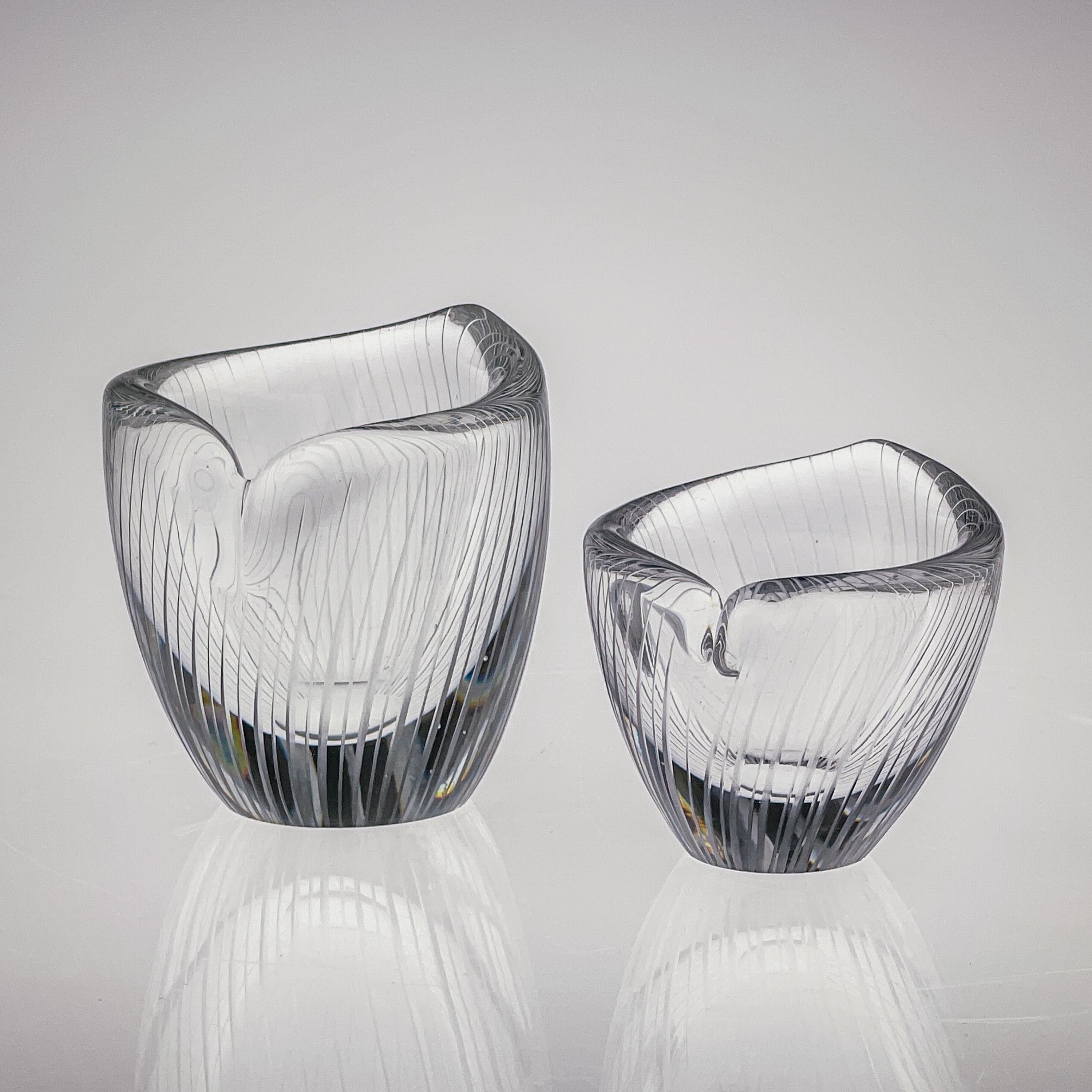 Hand-Crafted Scandinavian Modern Tapio Wirkkala Two Line Cut Crystal Art Objects Handblown  For Sale