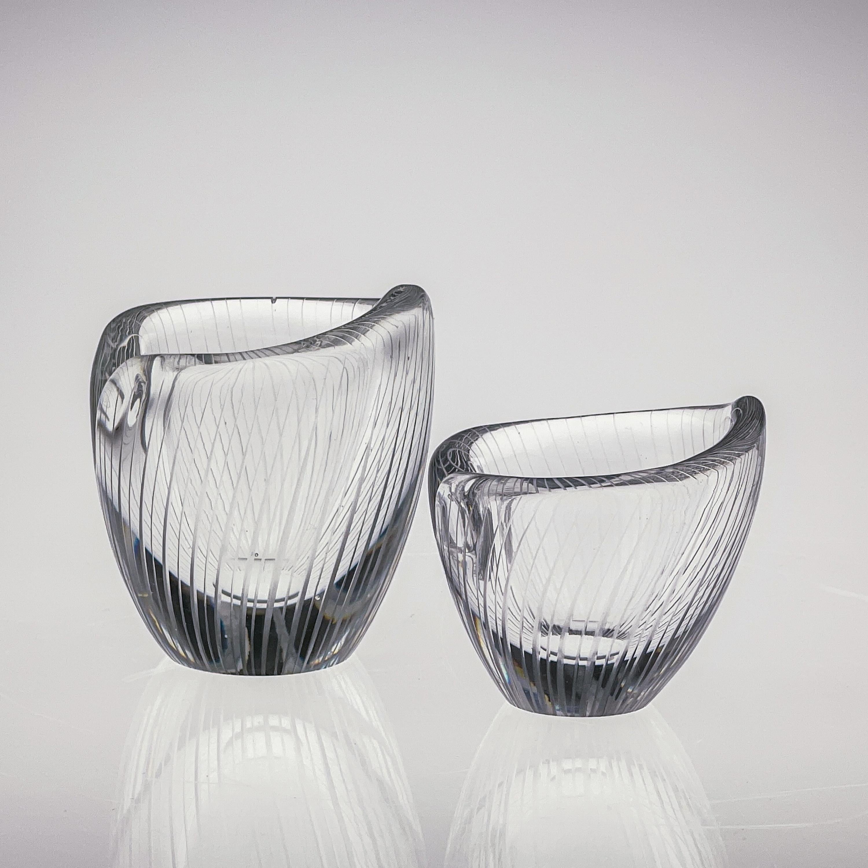 Mid-20th Century Scandinavian Modern Tapio Wirkkala Two Line Cut Crystal Art Objects Handblown  For Sale