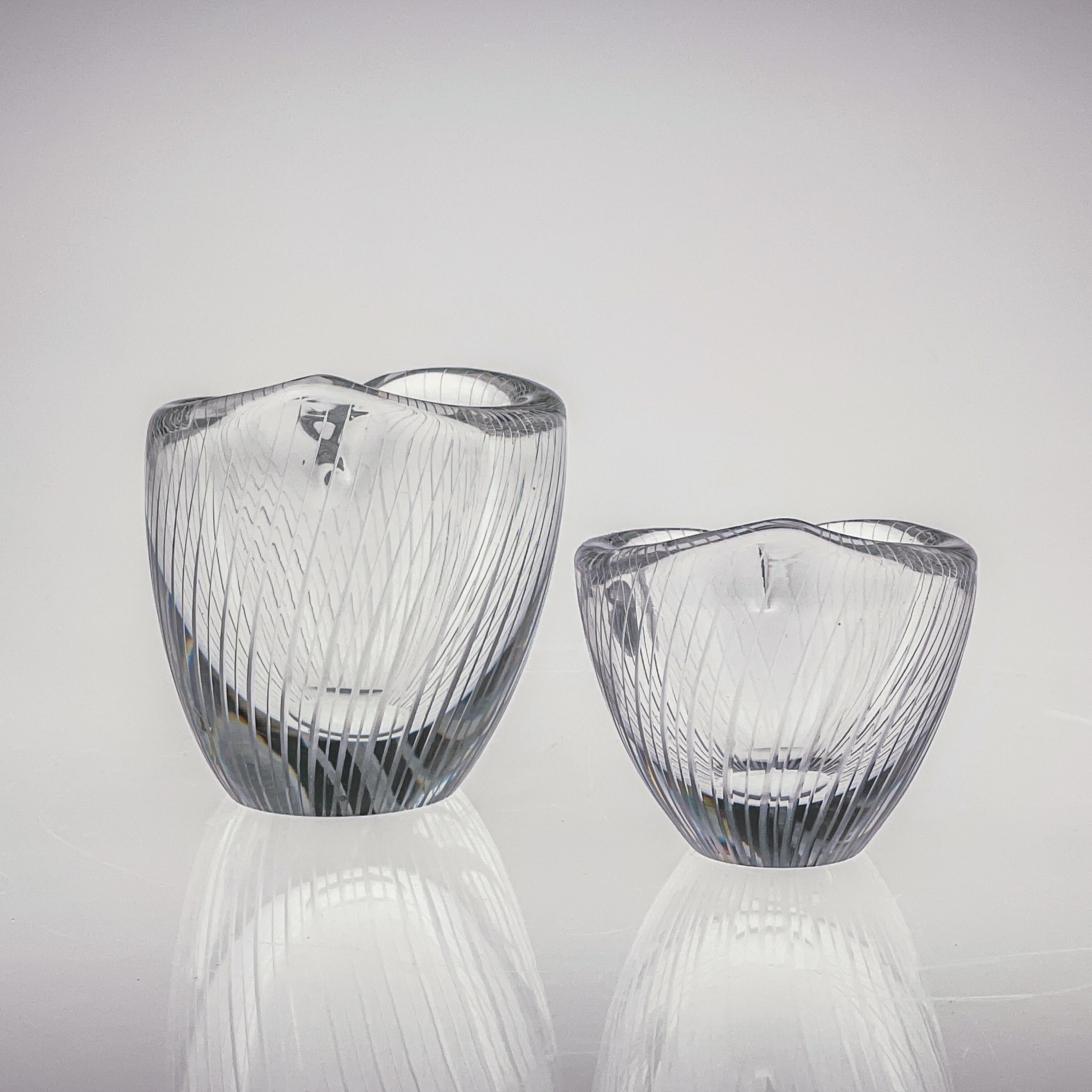 Art Glass Scandinavian Modern Tapio Wirkkala Two Line Cut Crystal Art Objects Handblown  For Sale