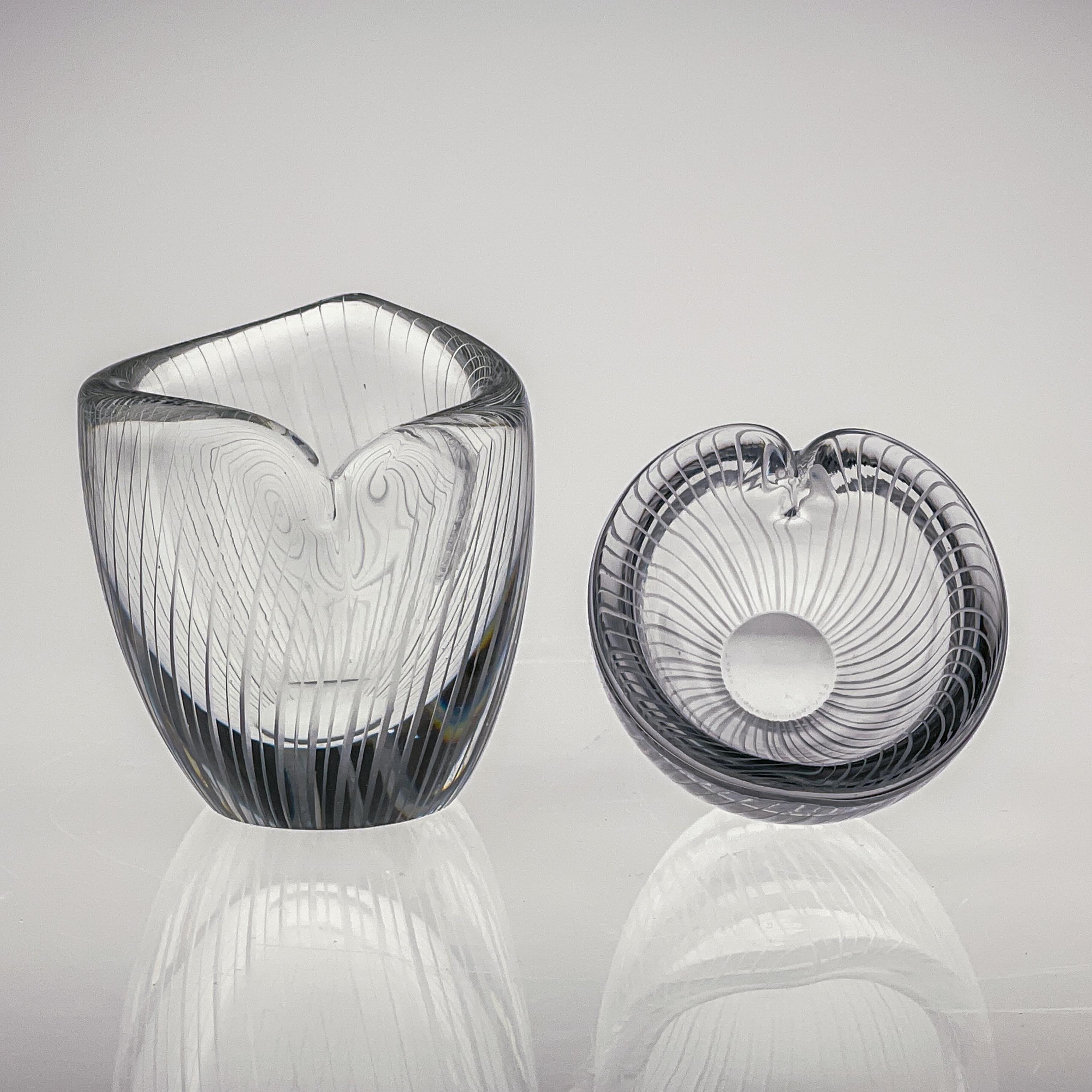 Scandinavian Modern Tapio Wirkkala Two Line Cut Crystal Art Objects Handblown  For Sale 2