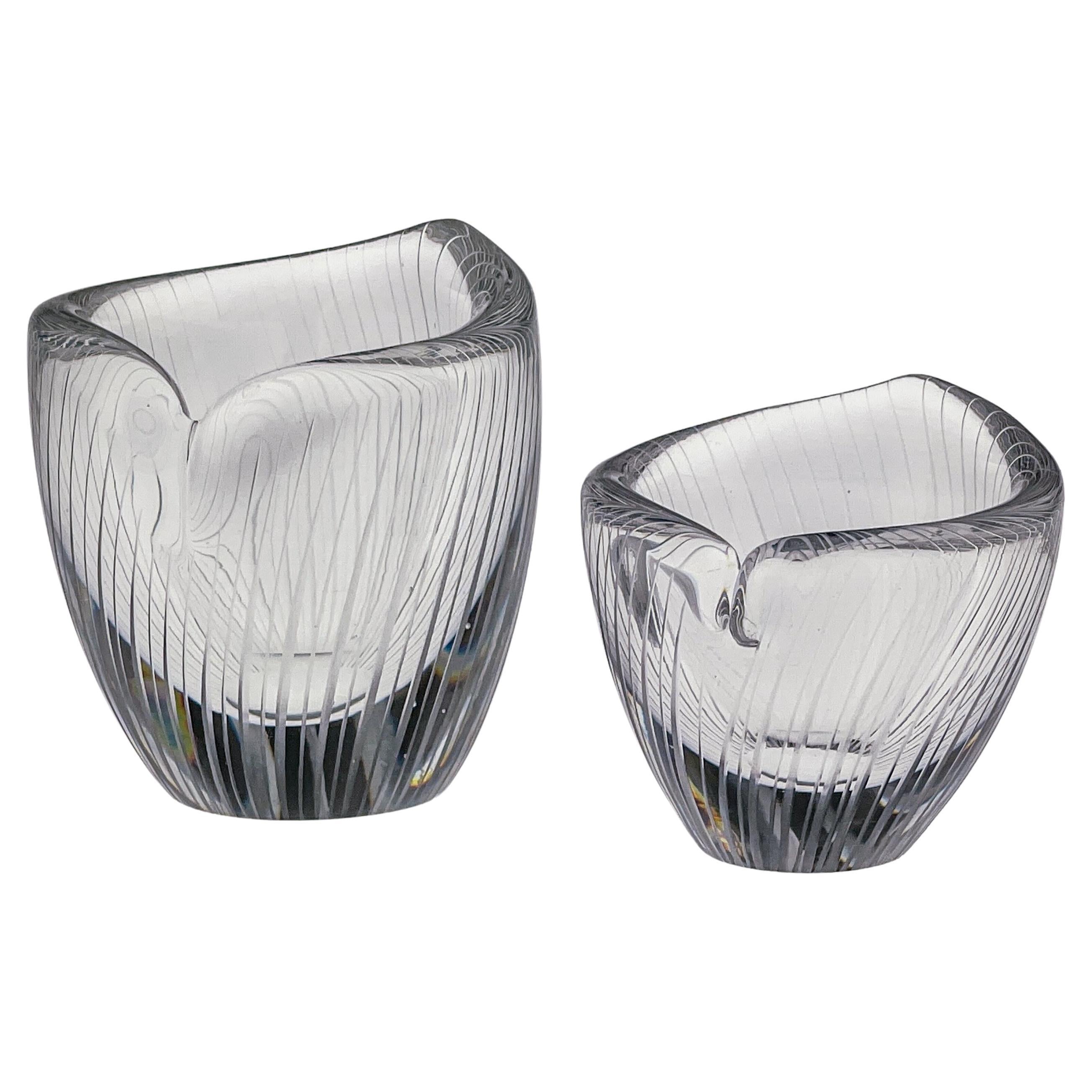 Scandinavian Modern Tapio Wirkkala Two Line Cut Crystal Art Objects Handblown 