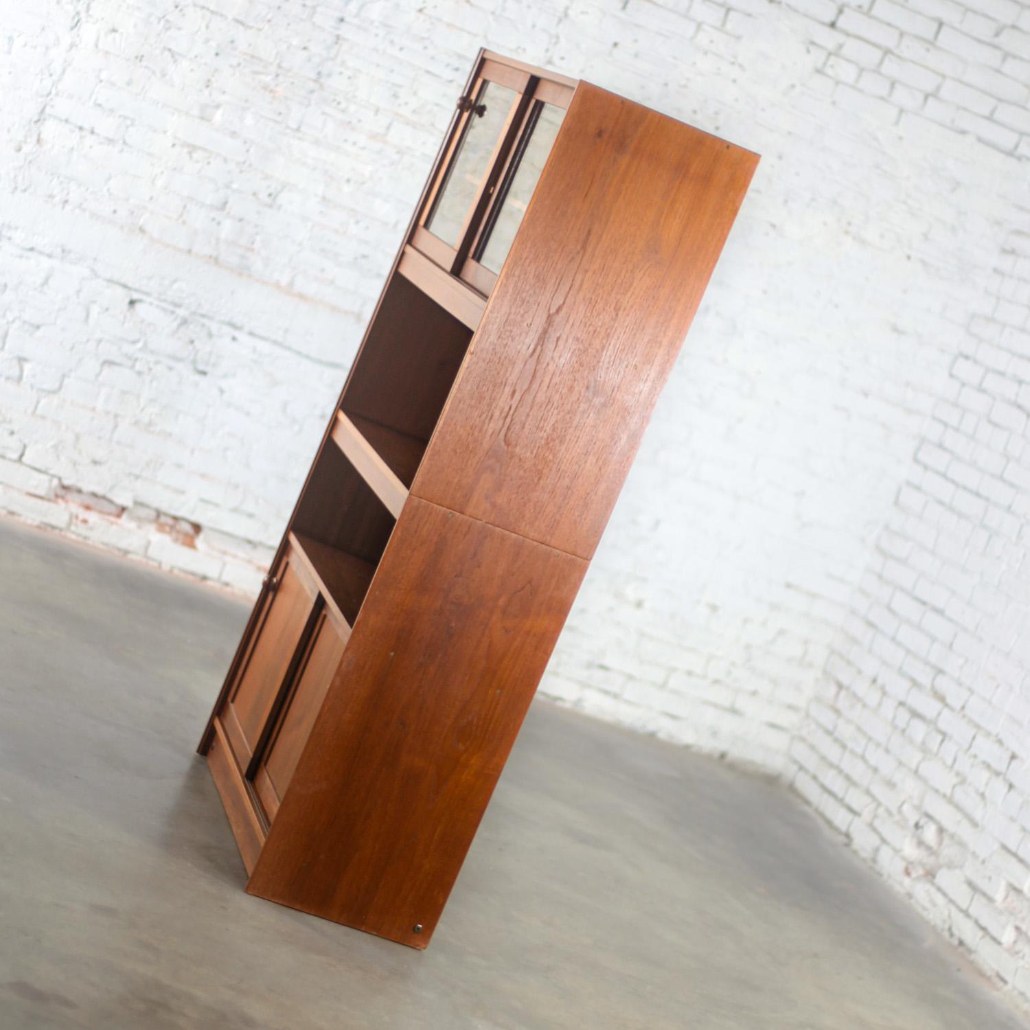 Scandinavian Modern Teak 2 Piece Display Cabinet or Bookcase Made in Denmark For Sale 4