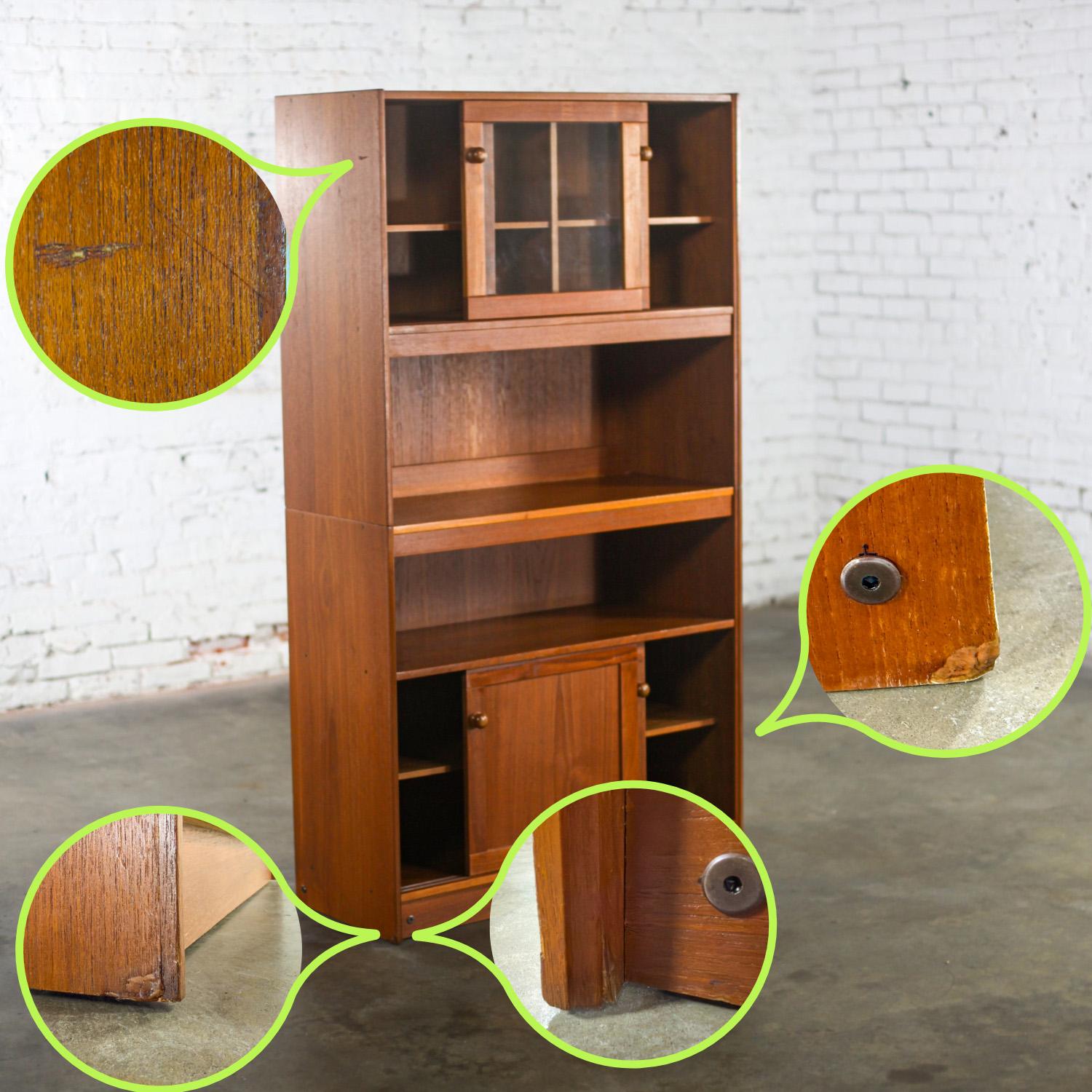 Scandinavian Modern Teak 2 Piece Display Cabinet or Bookcase Made in Denmark For Sale 13