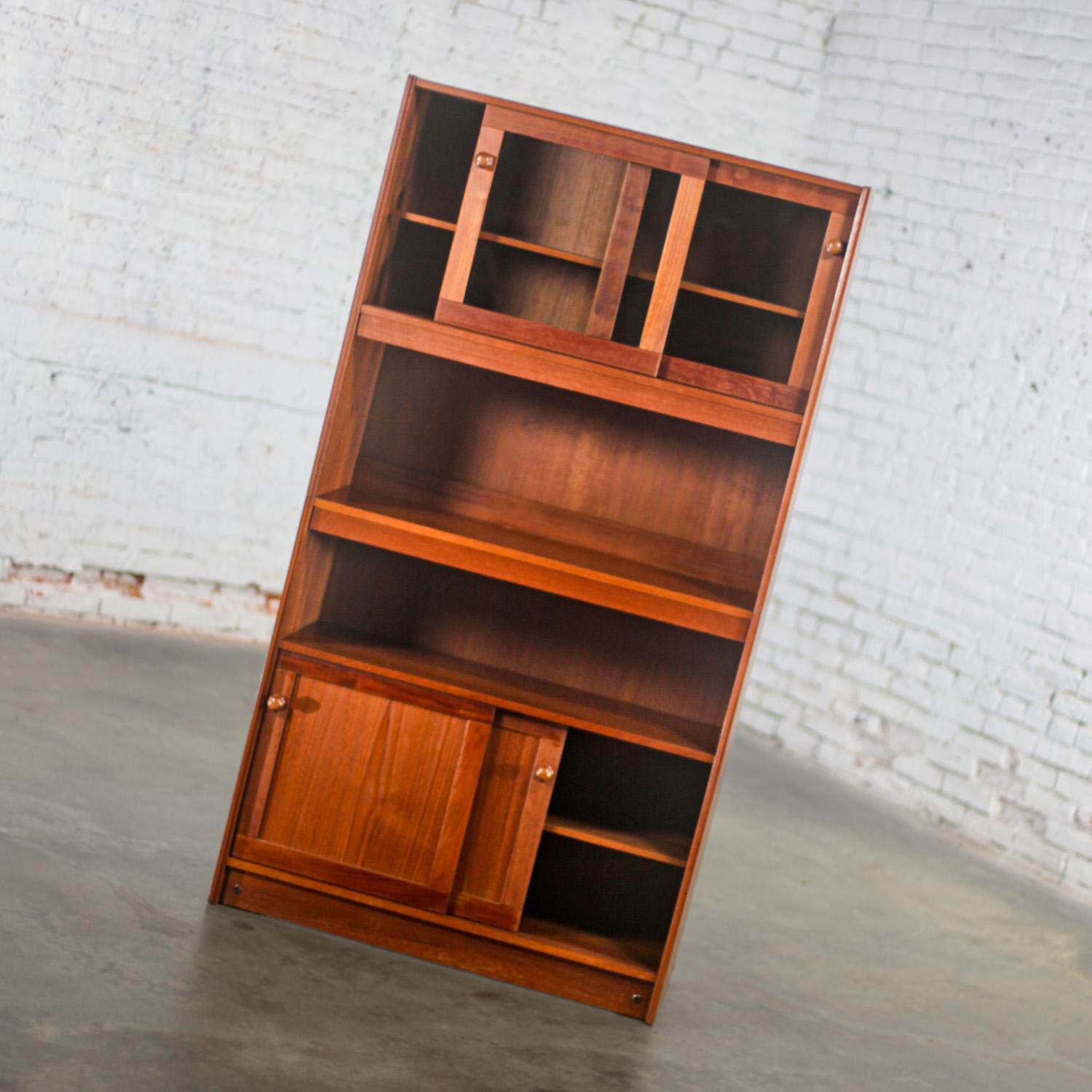 Scandinavian Modern Teak 2 Piece Display Cabinet or Bookcase Made in Denmark For Sale 3