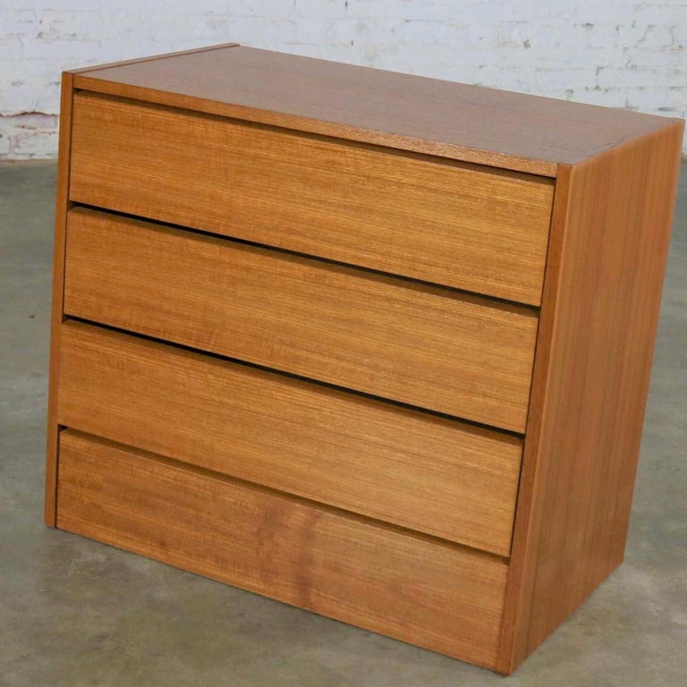 Scandinavian Modern Teak 3 Drawer Small Vintage Chest Marked Made