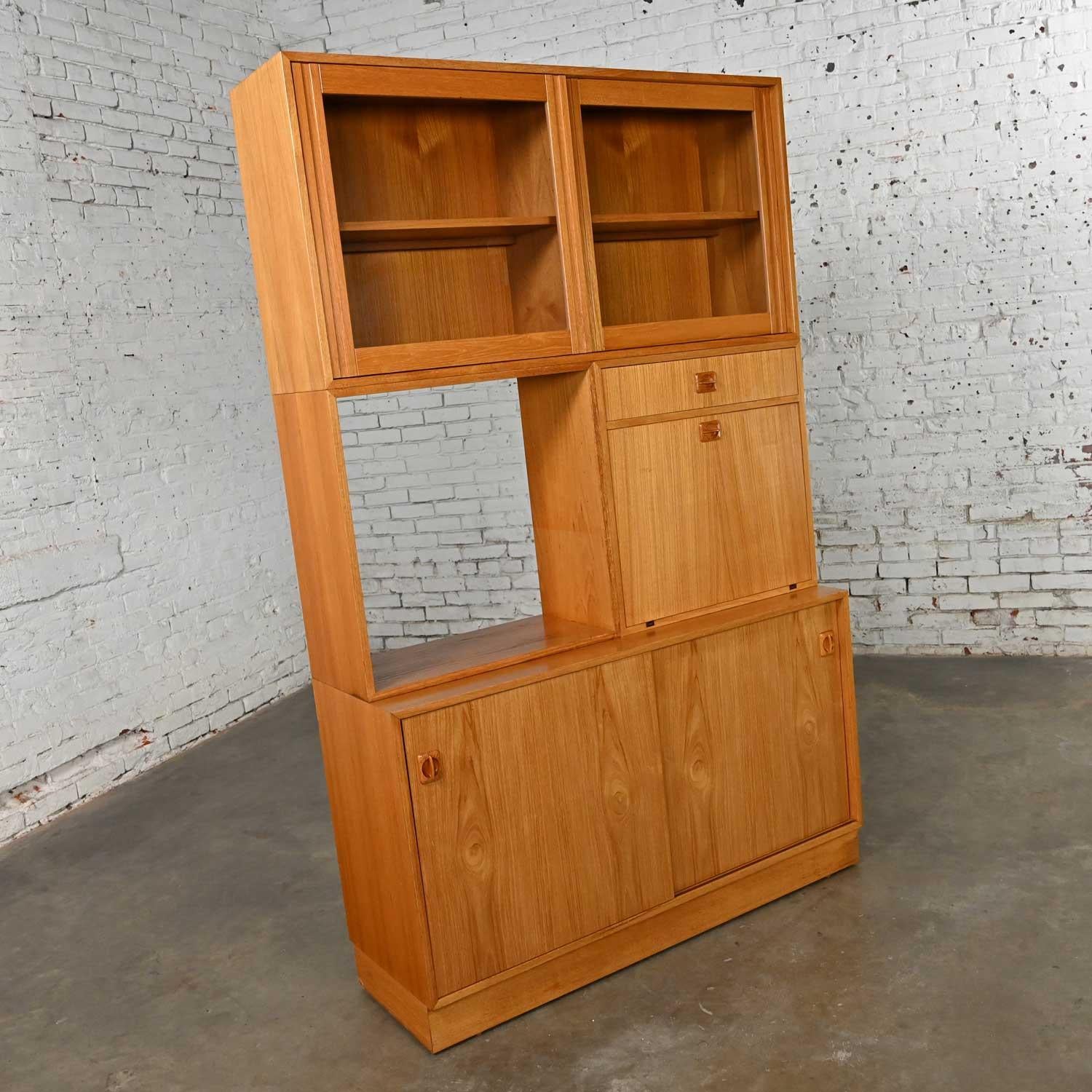 Danish Scandinavian Modern Teak 4 Part Triple Stacked Secretary Display Cabinet Dry Bar For Sale