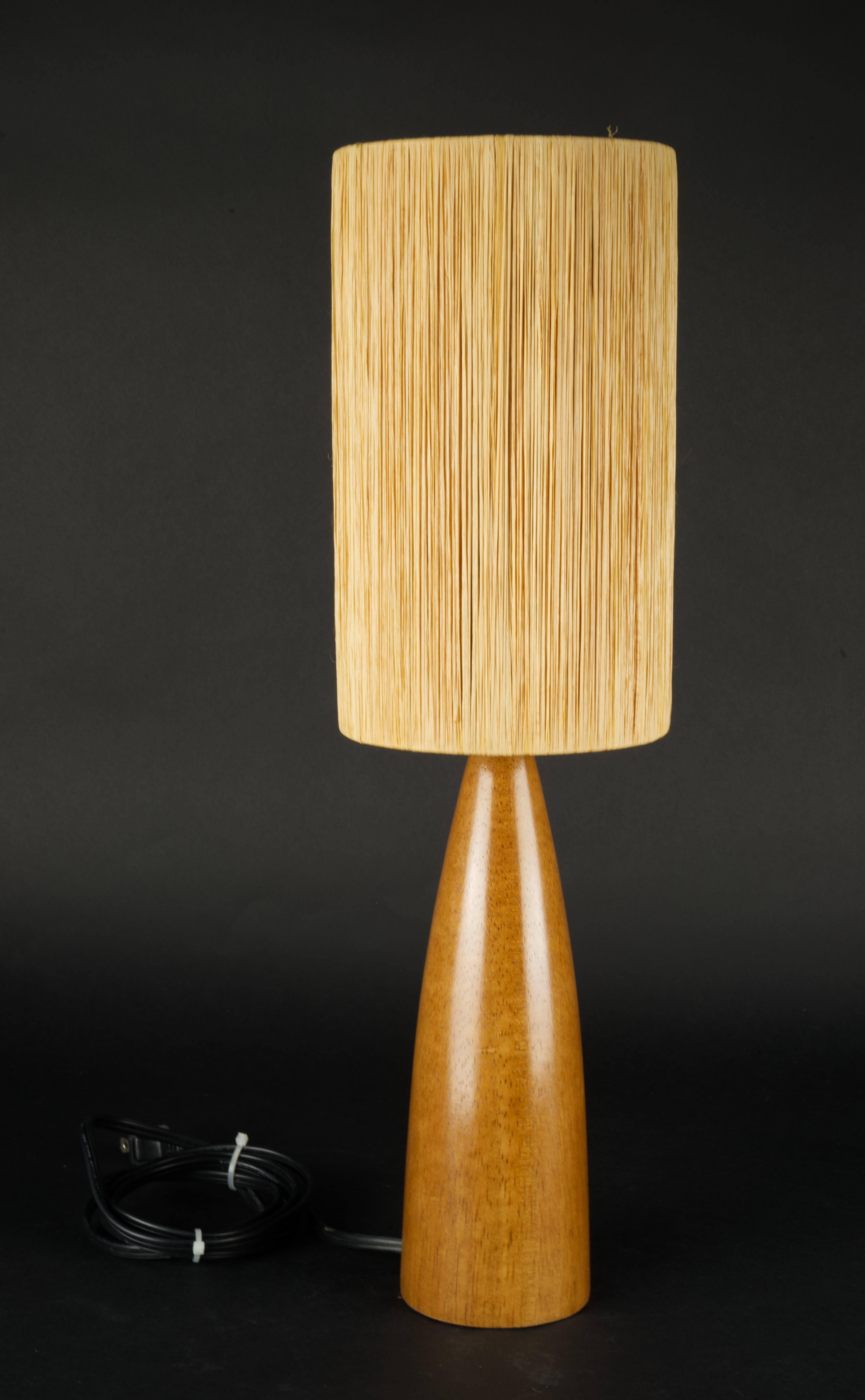 Scandinavian Modern Teak Accent Table Lamp with Original Straw Shade, Mid Centur In Good Condition For Sale In Clifton Springs, NY