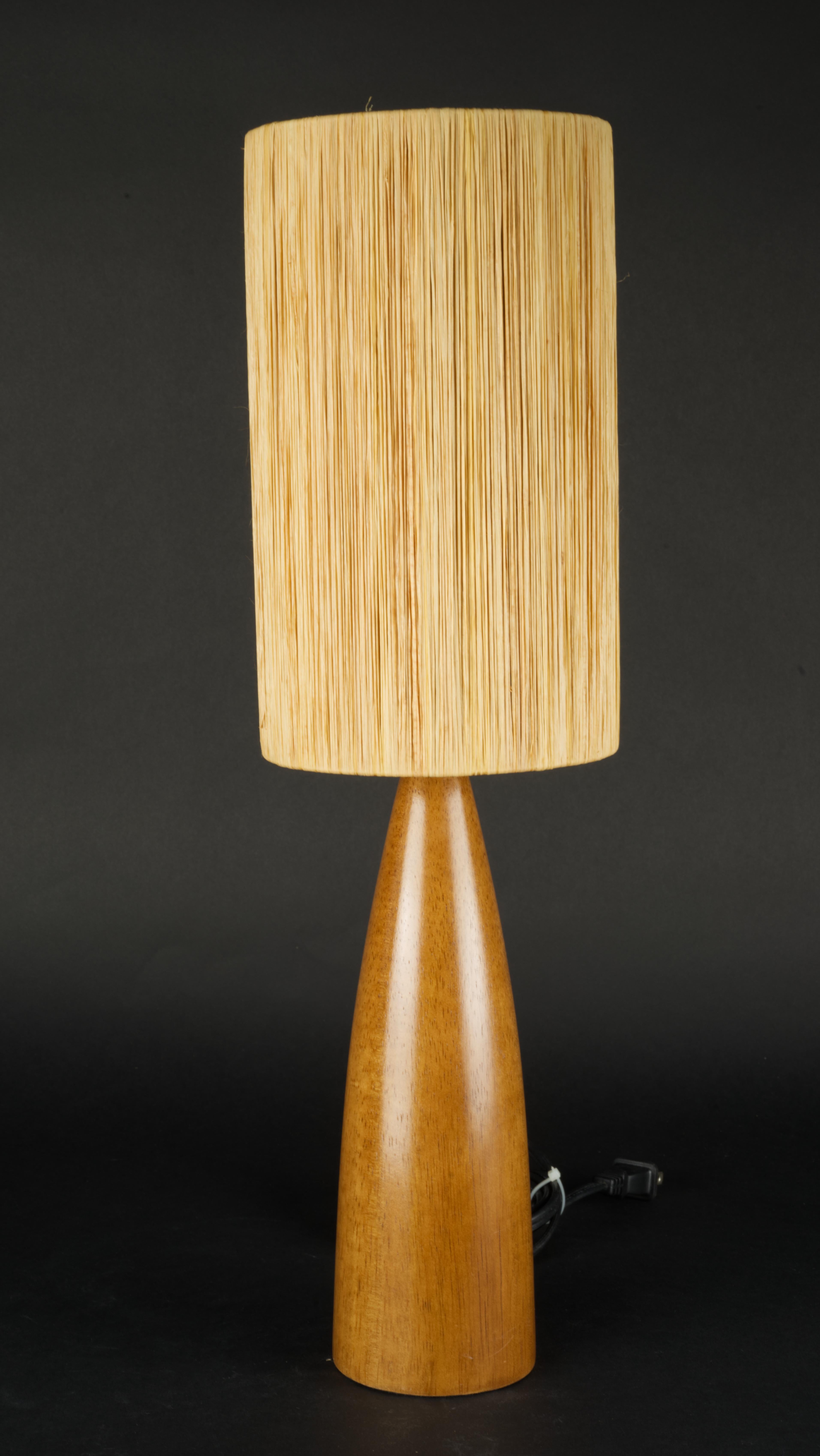20th Century Scandinavian Modern Teak Accent Table Lamp with Original Straw Shade, Mid Centur For Sale