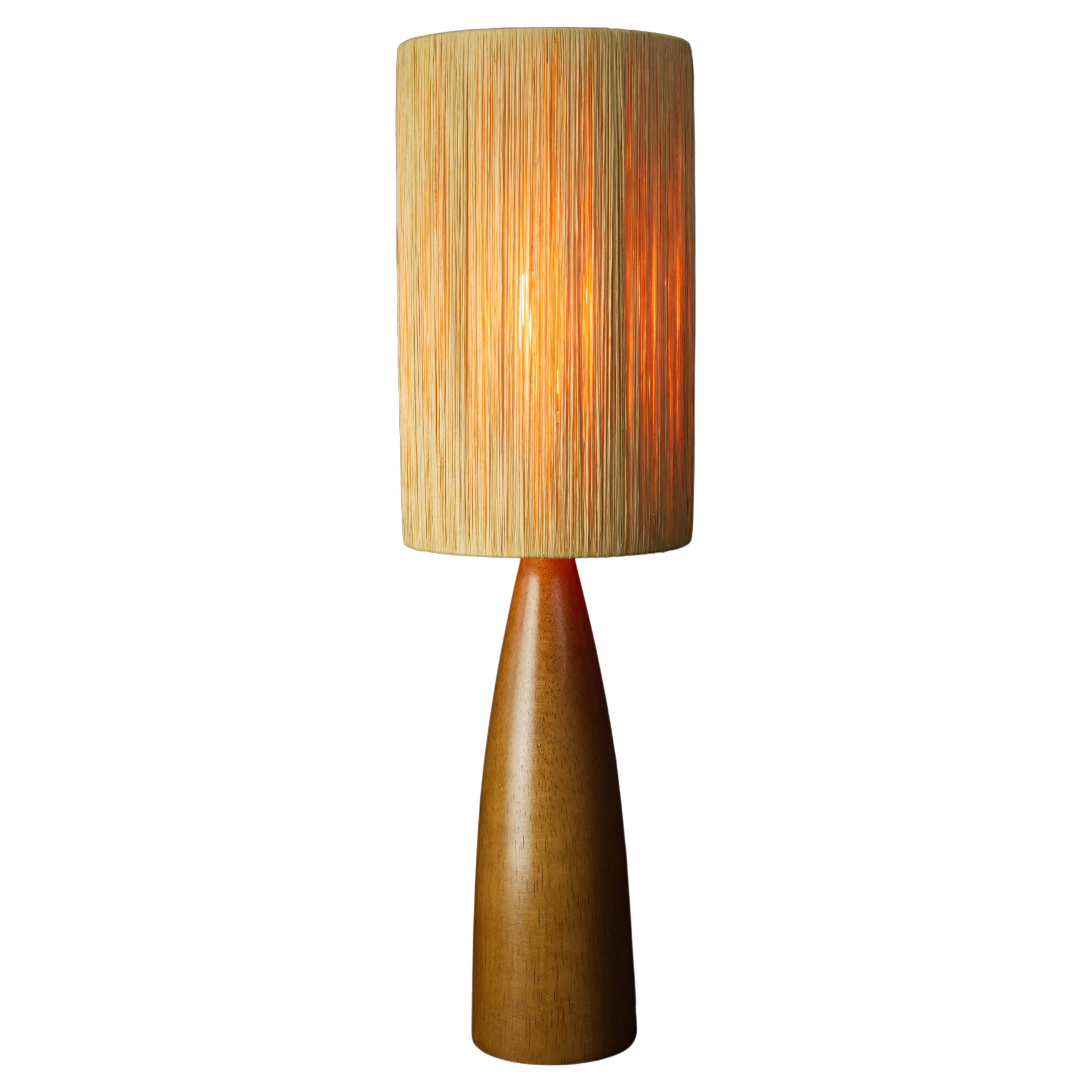 Scandinavian Modern Teak Accent Table Lamp with Original Straw Shade, Mid Centur For Sale