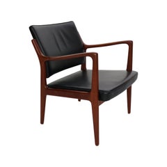 Vintage Scandinavian Modern Teak and Black Leather Armchair by K. E. Ekselius, 1960