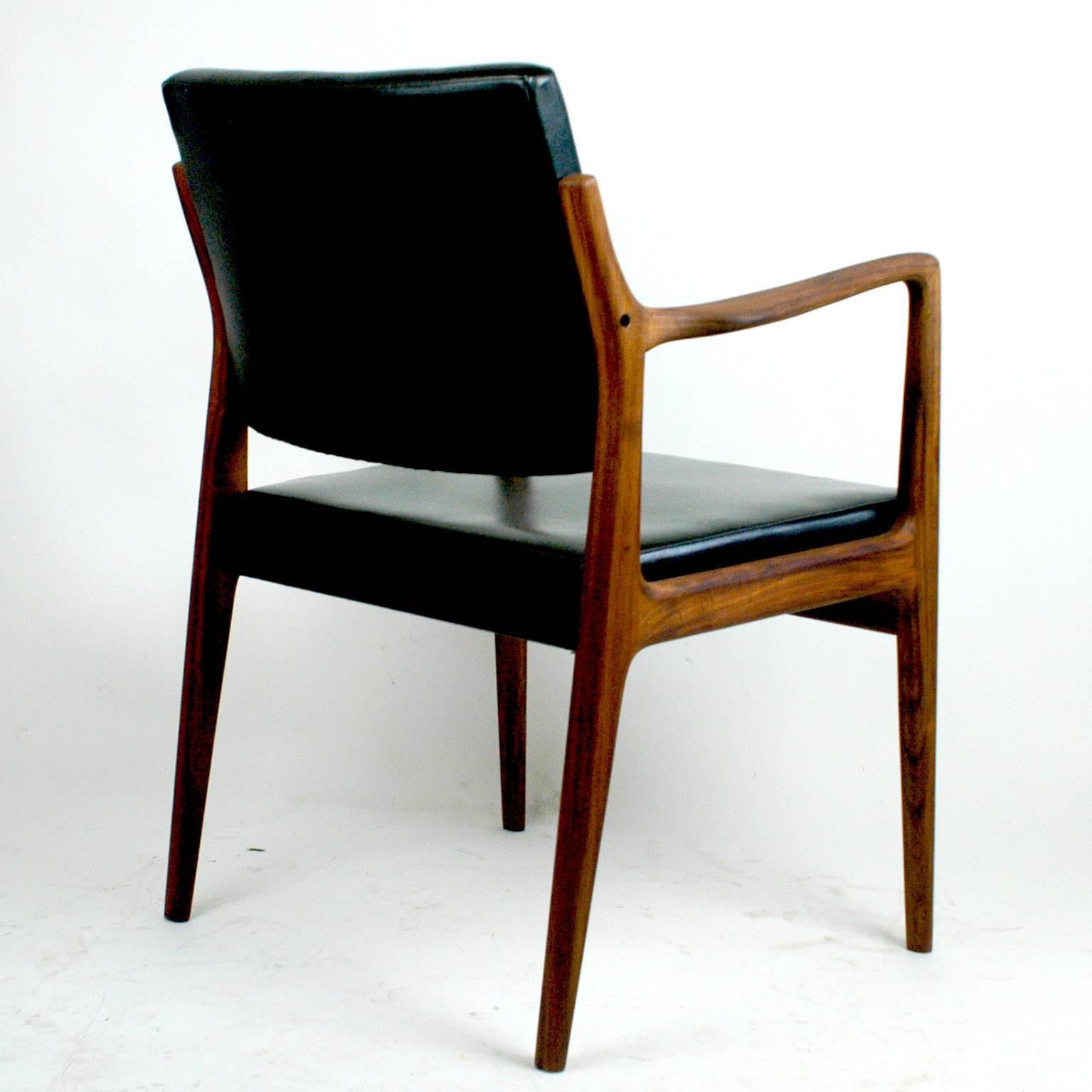 Scandinavian Modern Teak and Black Leatherette Armchair by K. E. Ekselius In Good Condition In Vienna, AT