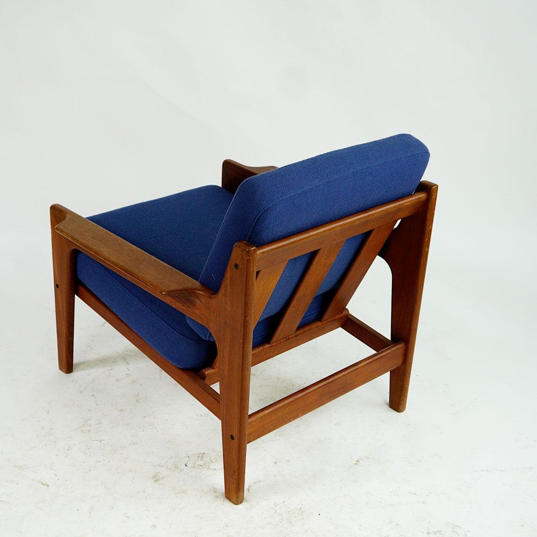 Scandinavian Modern Teak and blue Fabric Lounge Chair by A.W. Iversen 5
