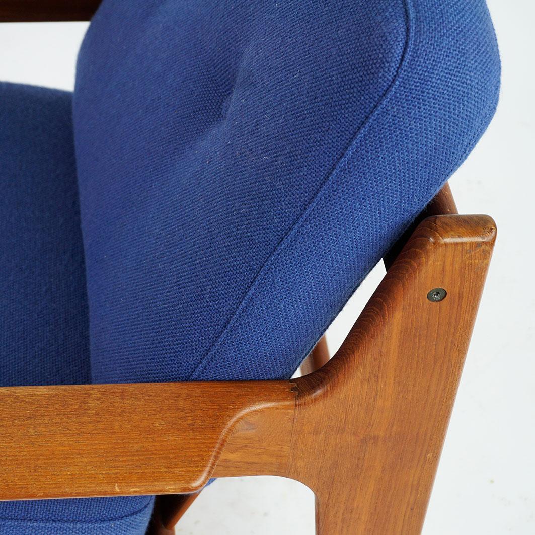 Scandinavian Modern Teak and blue Fabric Lounge Chair by A.W. Iversen 6