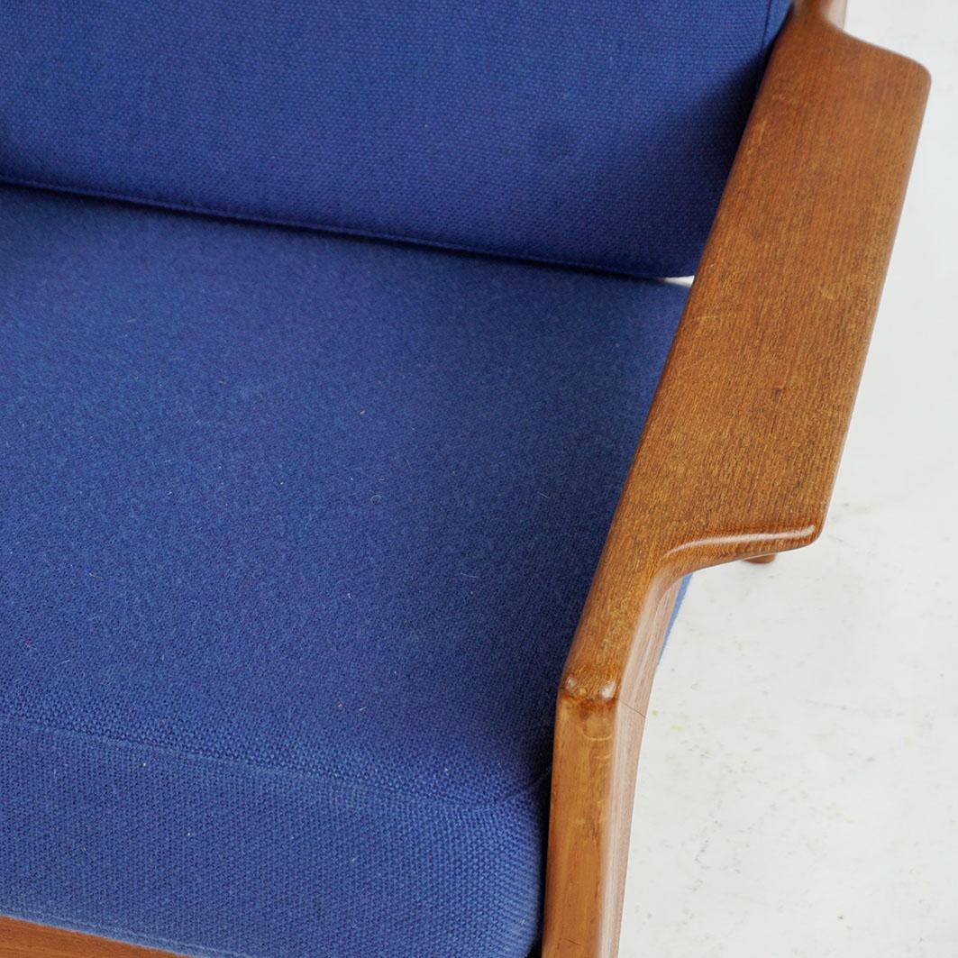 Scandinavian Modern Teak and blue Fabric Lounge Chair by A.W. Iversen In Good Condition In Vienna, AT