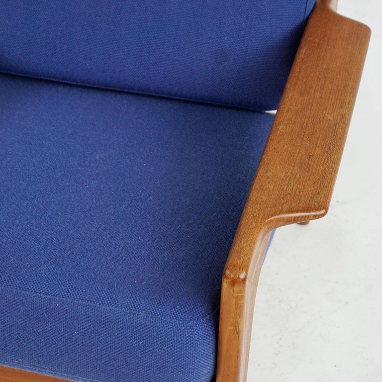 Scandinavian Modern Teak and blue Fabric Lounge Chair by A.W. Iversen