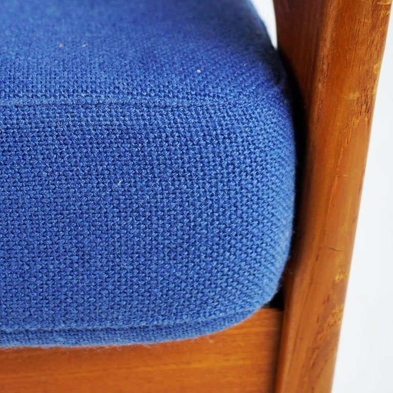 Scandinavian Modern Teak and blue Fabric Lounge Chair by A.W. Iversen