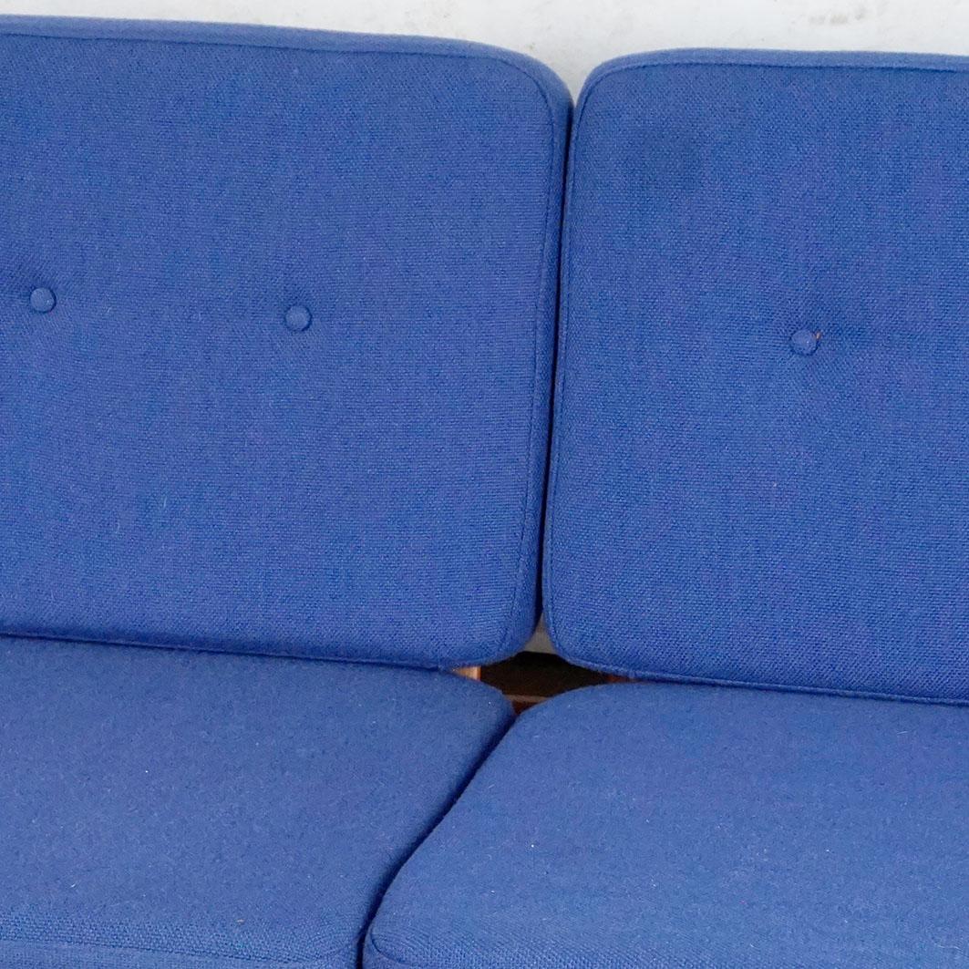 Danish Scandinavian Modern Teak and blue Fabric Three Seat Sofa by A.W. Iversen For Sale