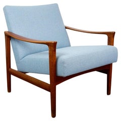 Scandinavian Modern Teak and blue Kvadrat Fabric Lounge Chair