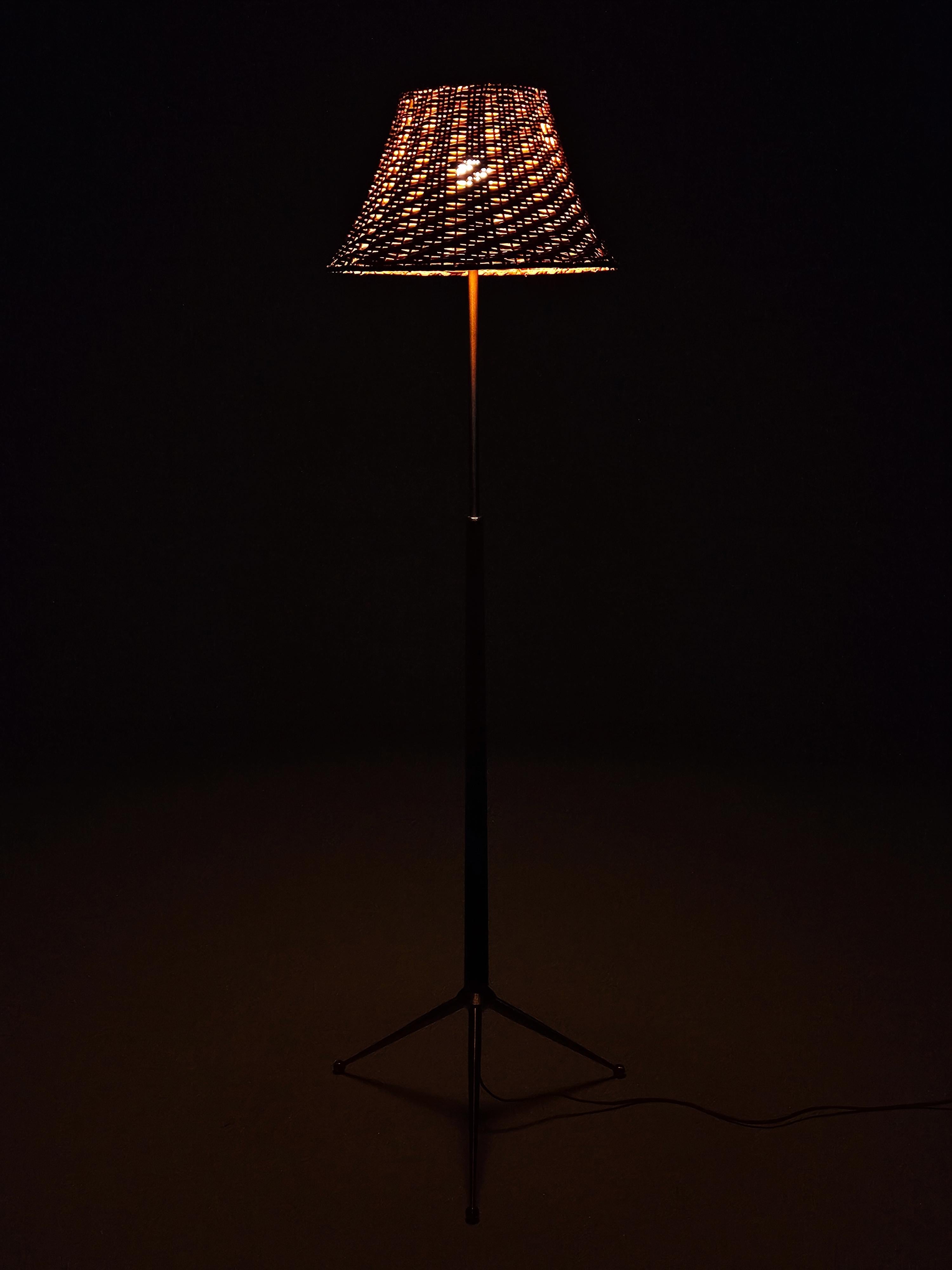 20th Century Scandinavian modern teak and brass floor lamp by unknown designer, Sweden, 1960s For Sale