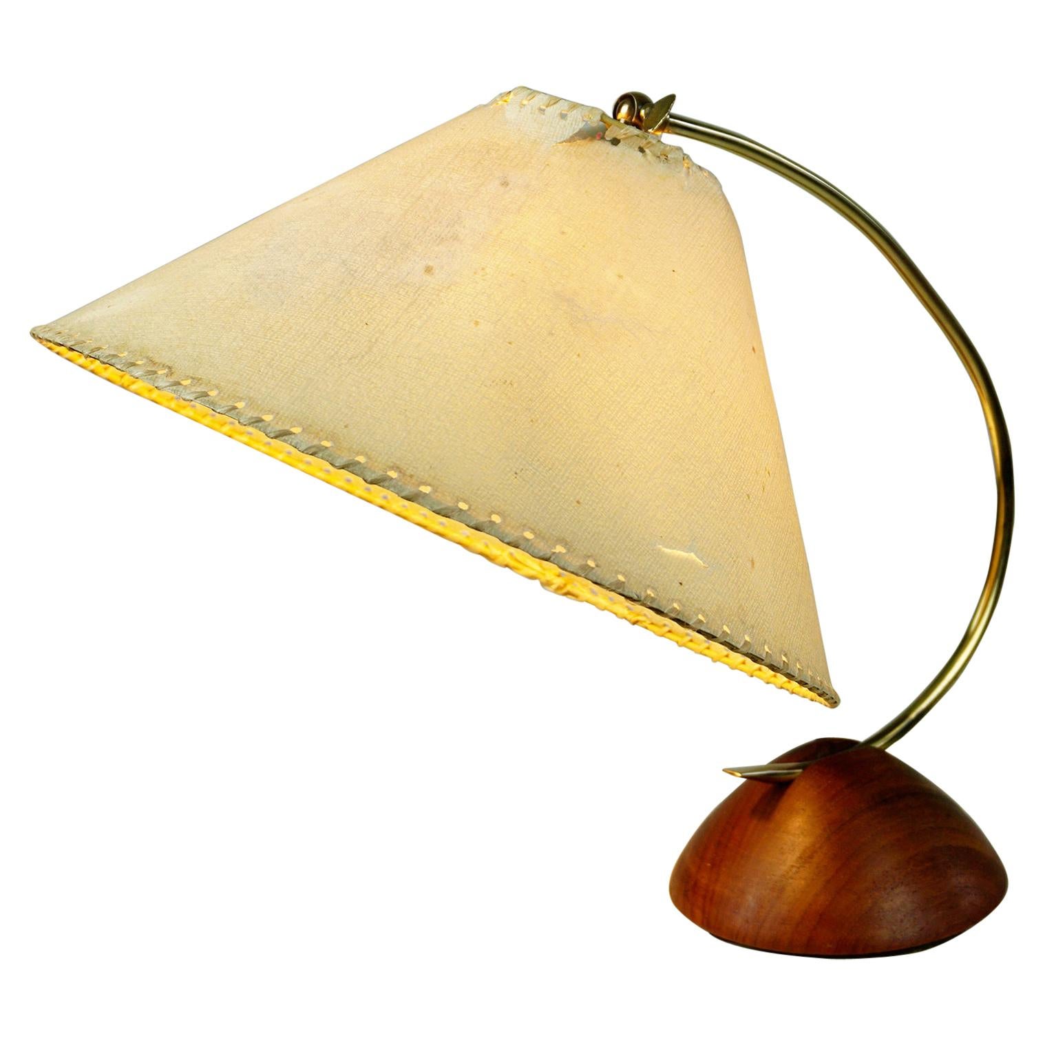 Scandinavian Modern Teak and Brass Table Lamp with Original Paper Shade For Sale